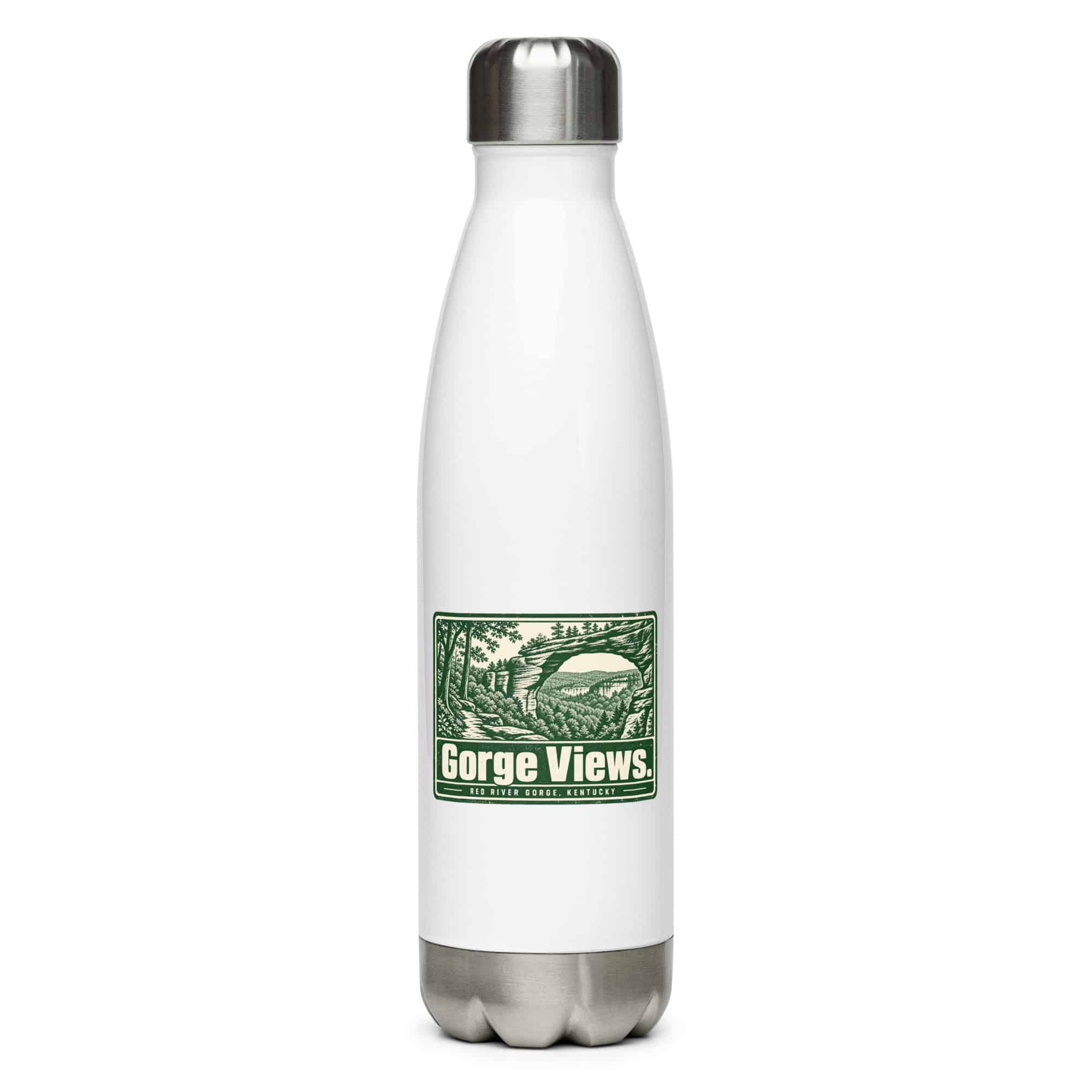 Red River Gorge Stainless Steel Water Bottle: Gorge Views, Forest Ink Stamp