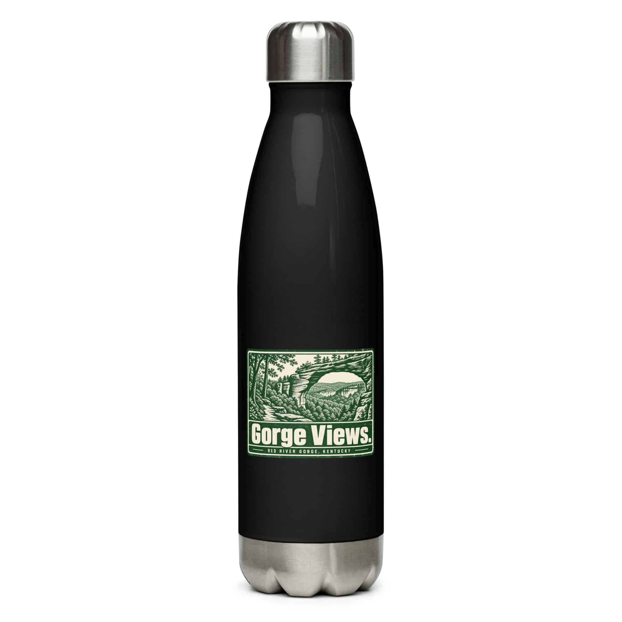 Red River Gorge Stainless Steel Water Bottle: Gorge Views, Forest Ink Stamp
