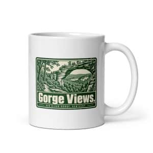 Red River Gorge White Ceramic Coffee Mug: Gorge Views, Forest Ink Stamp - 11 oz - Main