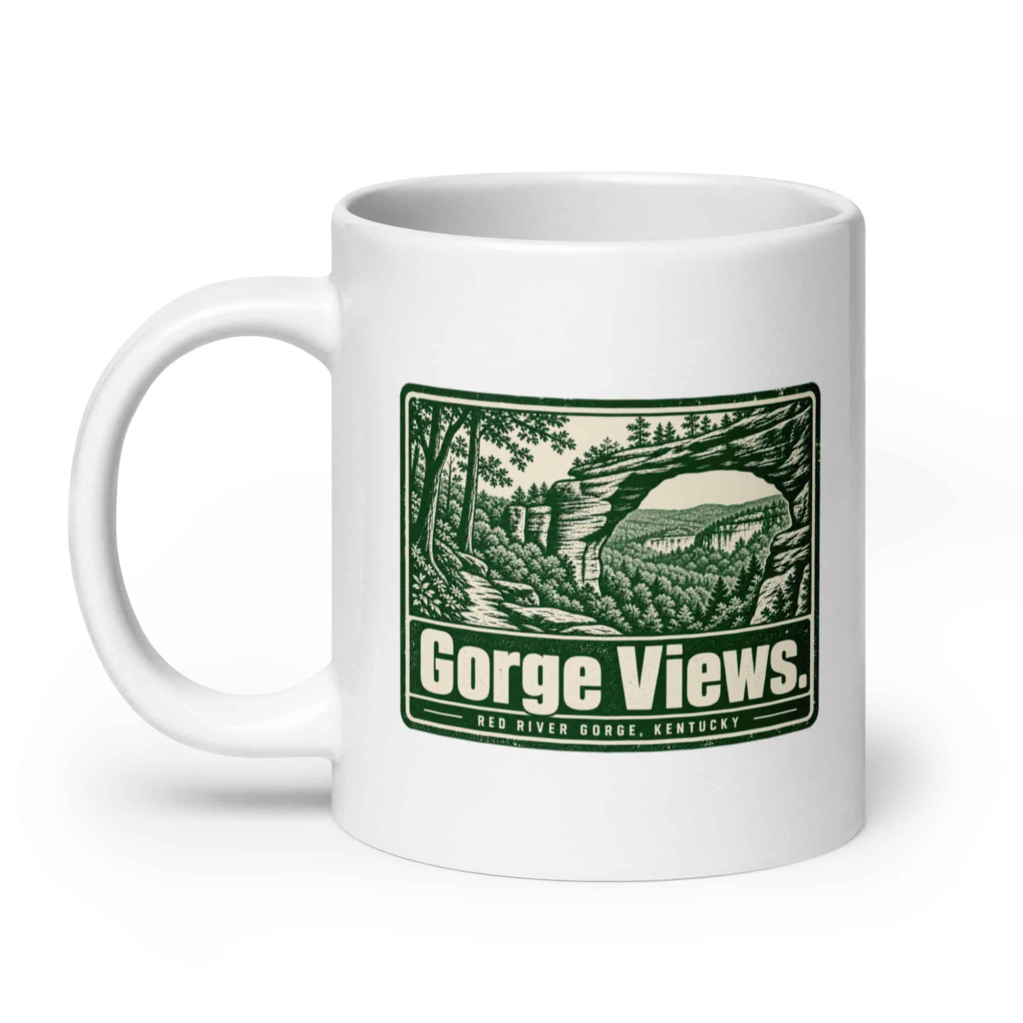 Red River Gorge White Ceramic Coffee Mug: Gorge Views, Forest Ink Stamp