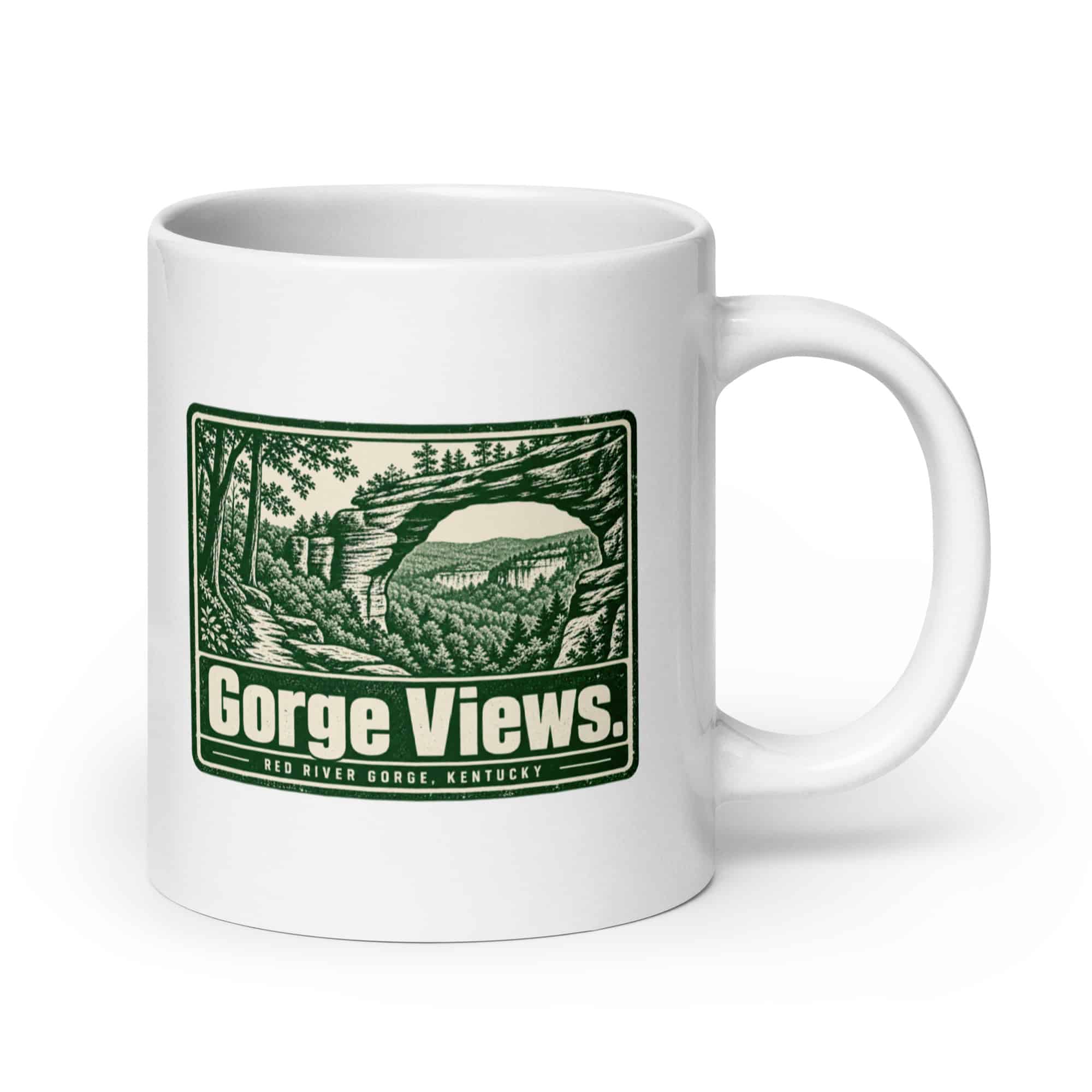 Red River Gorge White Ceramic Coffee Mug: Gorge Views, Forest Ink Stamp