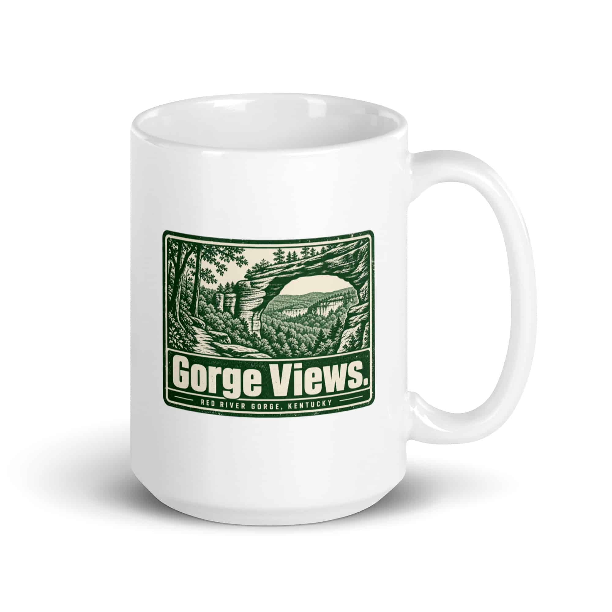 Red River Gorge White Ceramic Coffee Mug: Gorge Views, Forest Ink Stamp