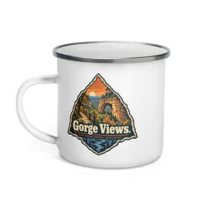 Red River Gorge Enamel Camp Mug: Gorge Views, Scenic Shield Badge - 12 oz - Left