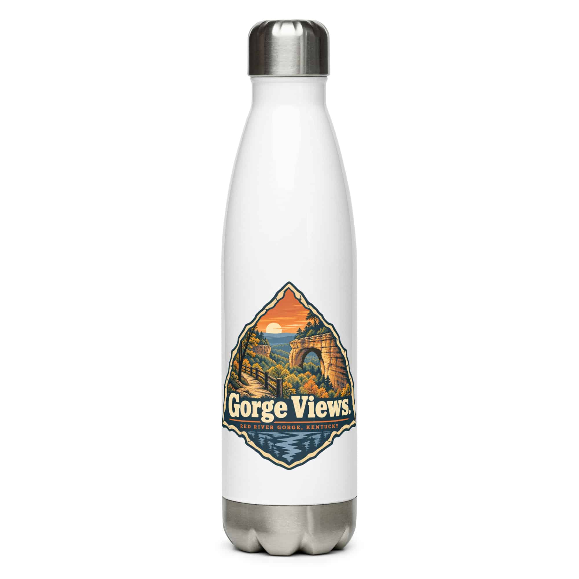 Red River Gorge Stainless Steel Water Bottle: Gorge Views, Scenic Shield Badge