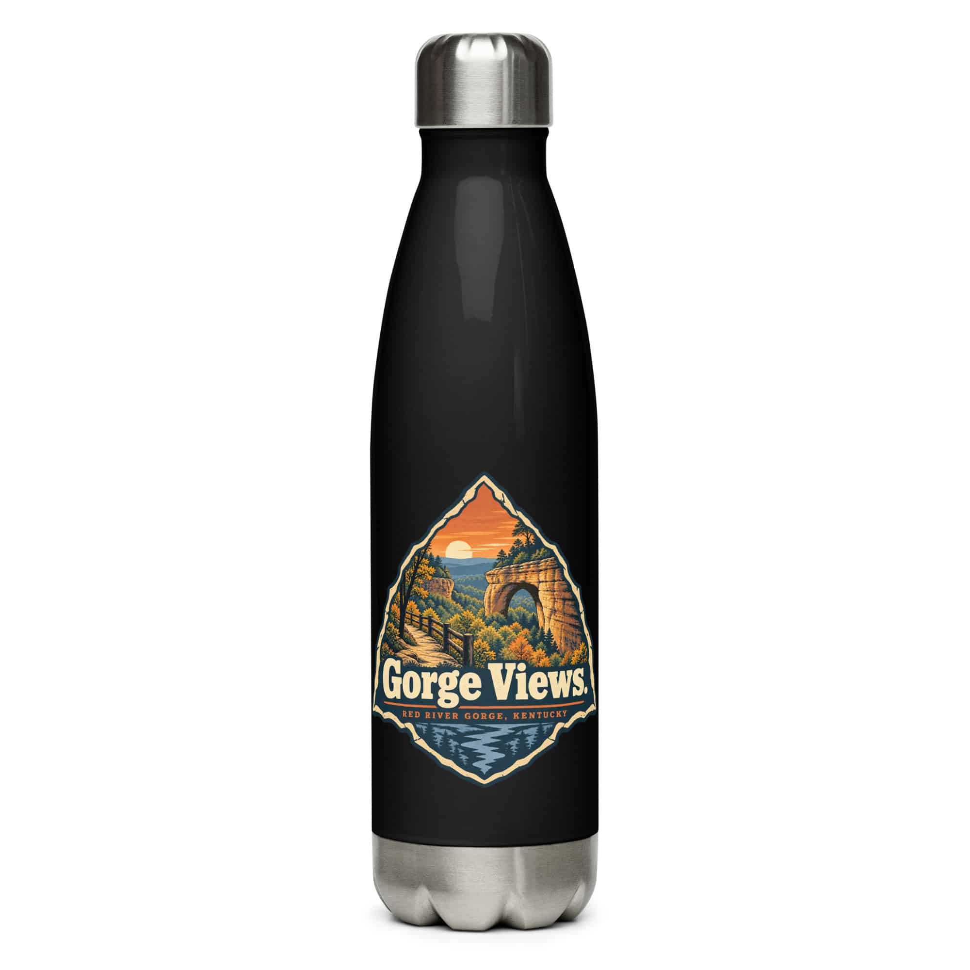 Red River Gorge Stainless Steel Water Bottle: Gorge Views, Scenic Shield Badge