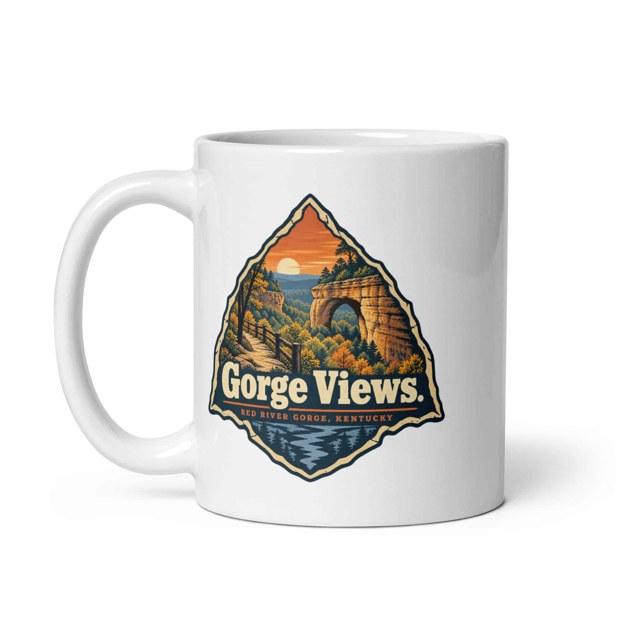 Red River Gorge White Ceramic Coffee Mug: Gorge Views, Scenic Shield Badge