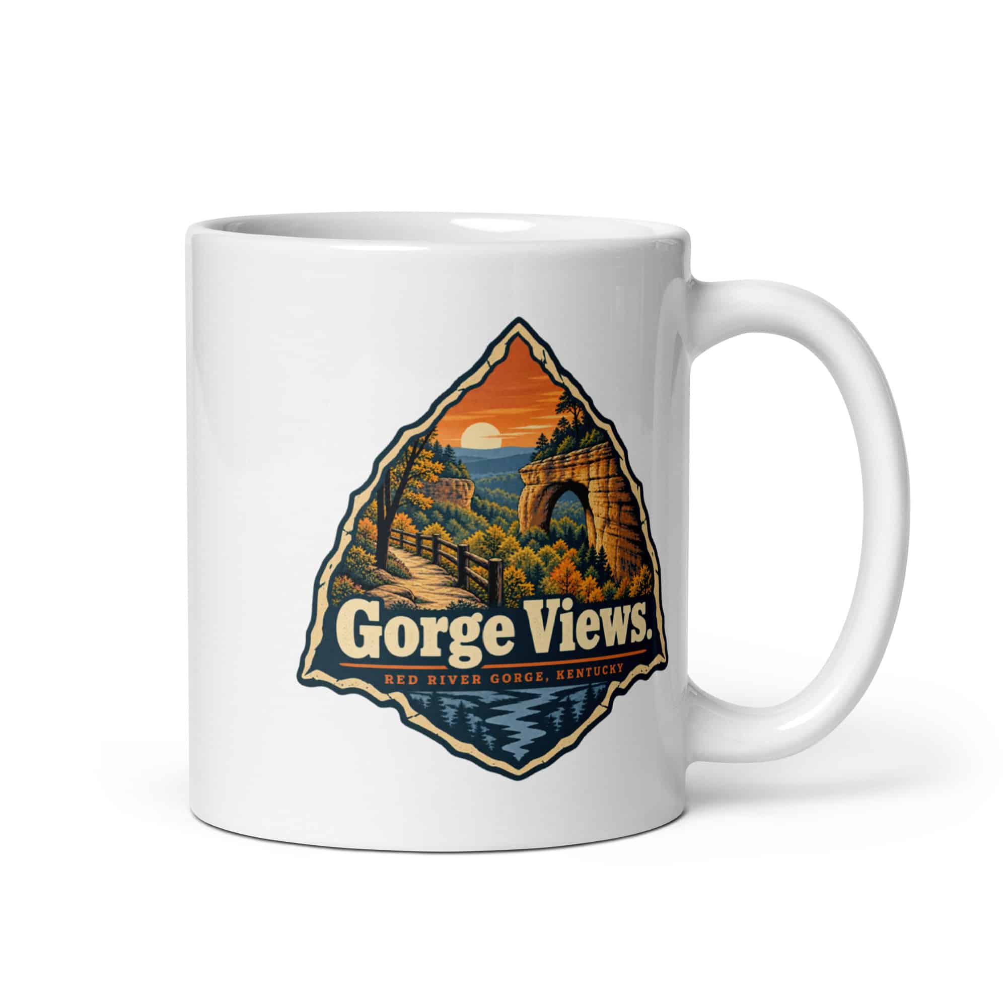 Red River Gorge White Ceramic Coffee Mug: Gorge Views, Scenic Shield Badge