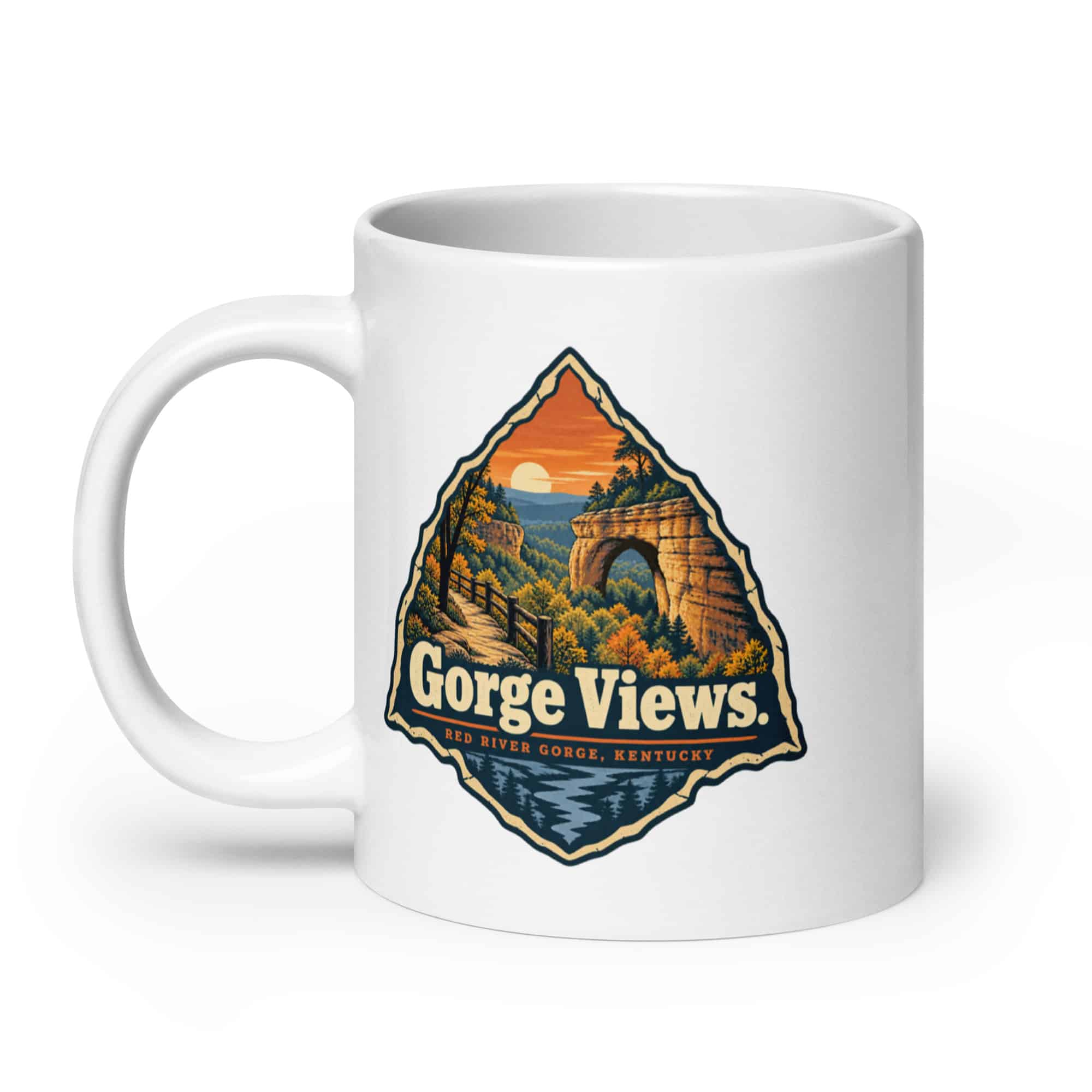 Red River Gorge White Ceramic Coffee Mug: Gorge Views, Scenic Shield Badge