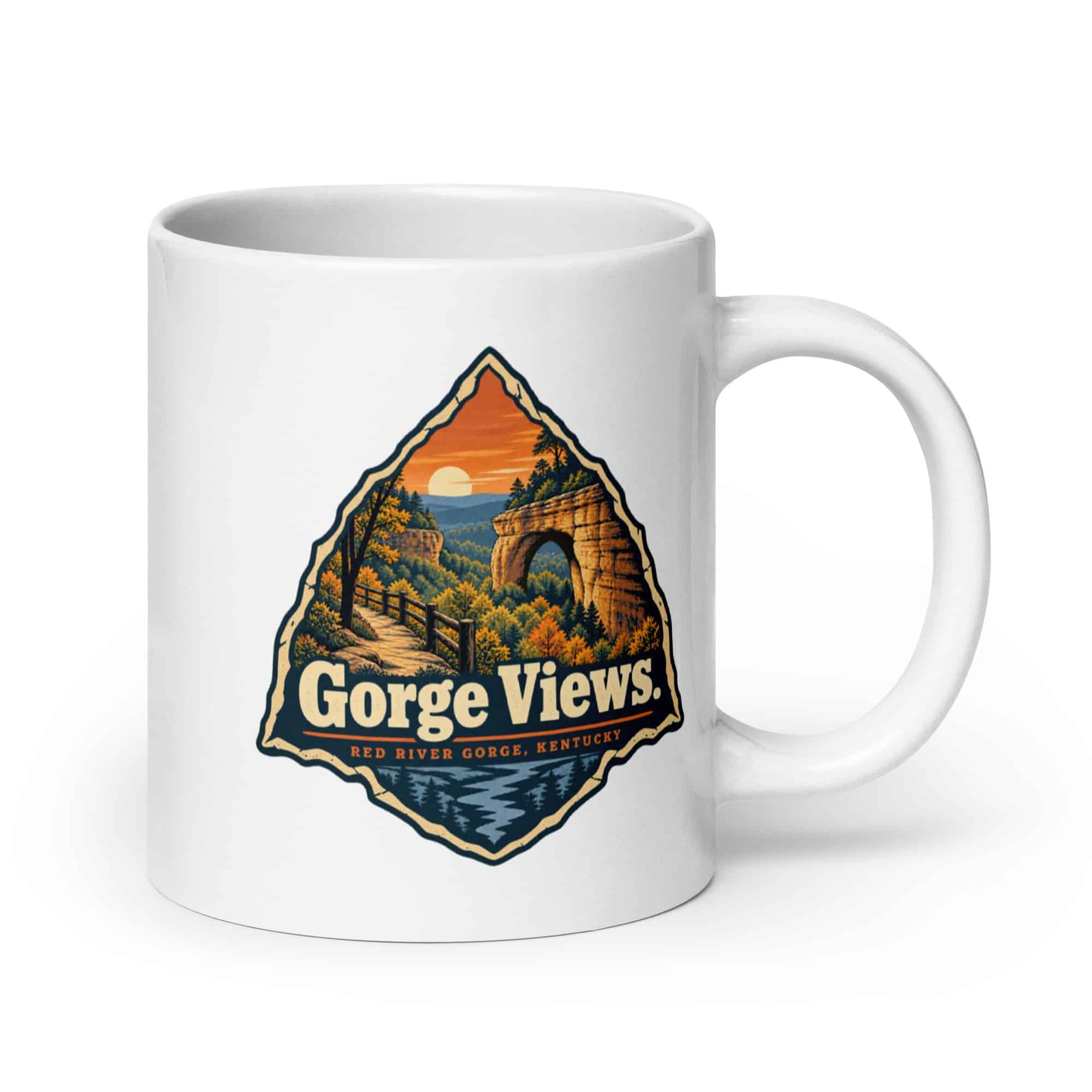Red River Gorge White Ceramic Coffee Mug: Gorge Views, Scenic Shield Badge
