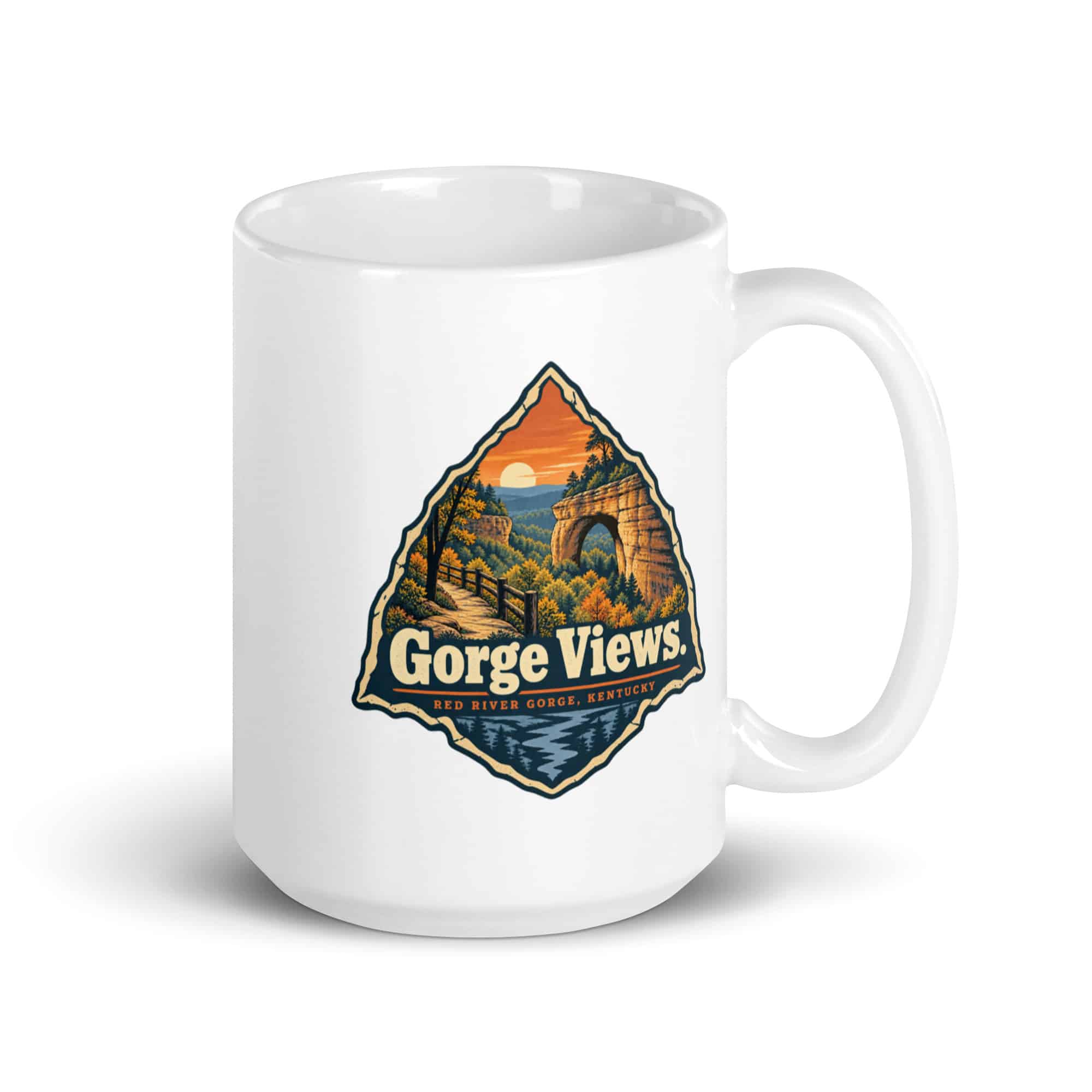 Red River Gorge White Ceramic Coffee Mug: Gorge Views, Scenic Shield Badge