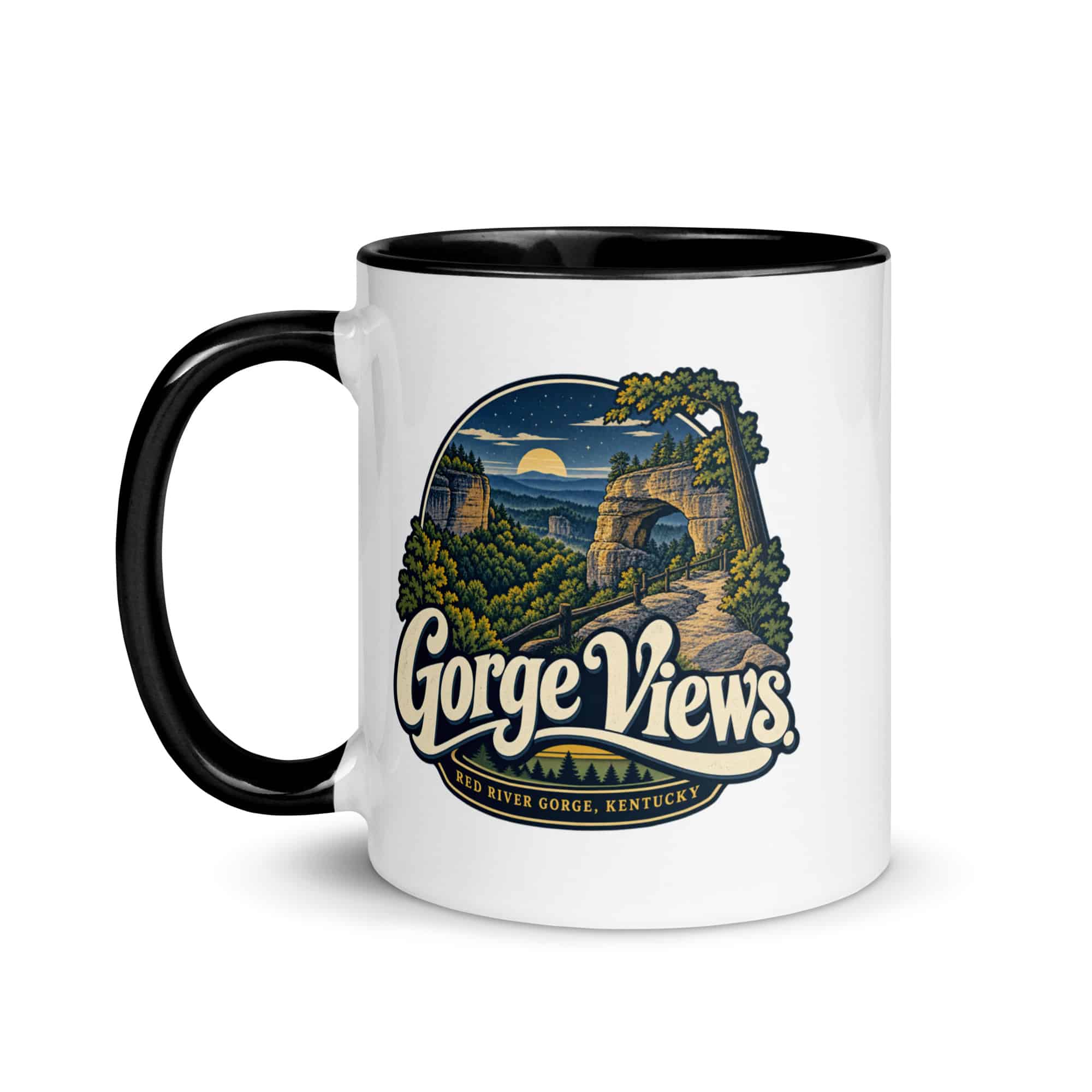Red River Gorge Color Inside Coffee Mug: Gorge Views, Woodland Scenic Lettering
