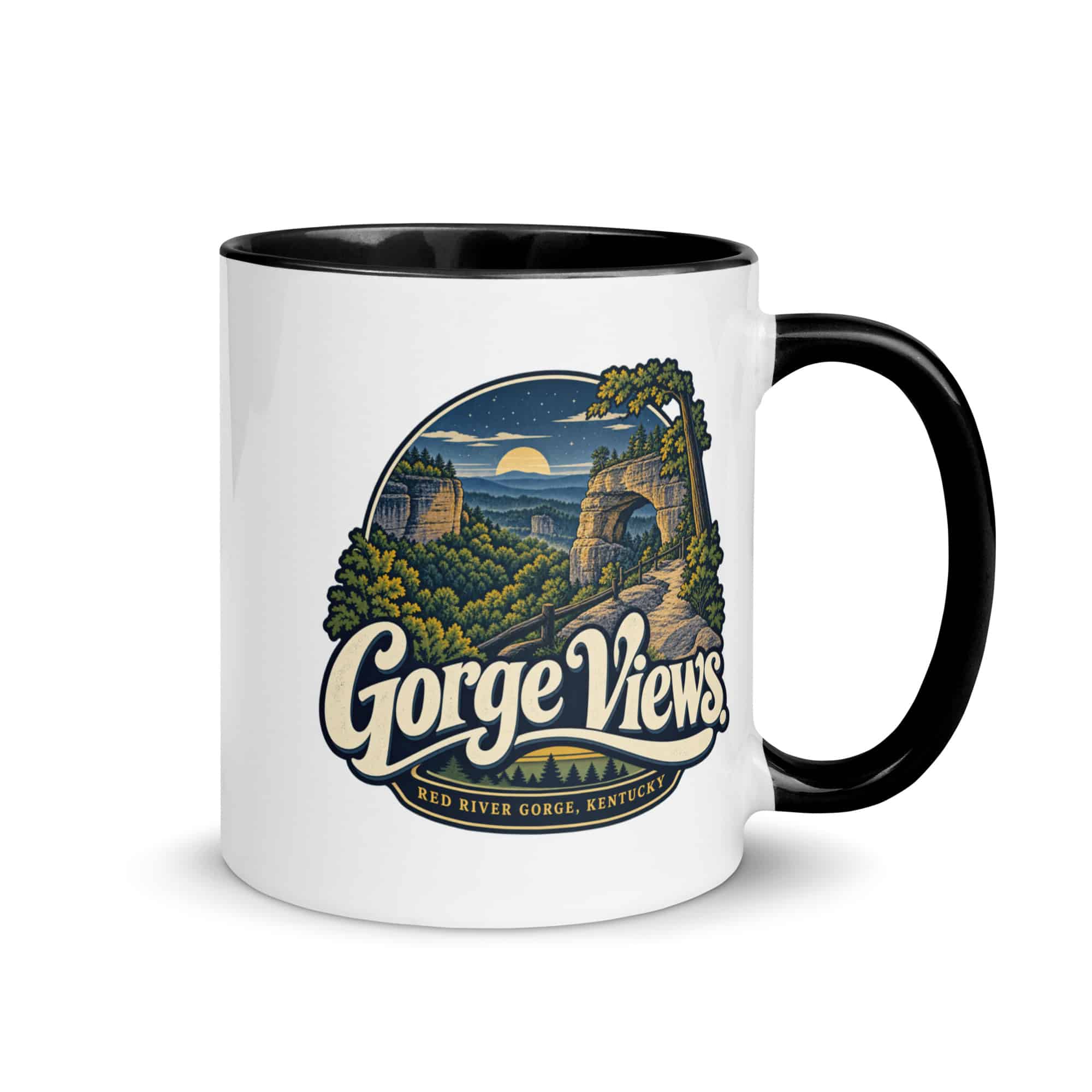 Red River Gorge Color Inside Coffee Mug: Gorge Views, Woodland Scenic Lettering