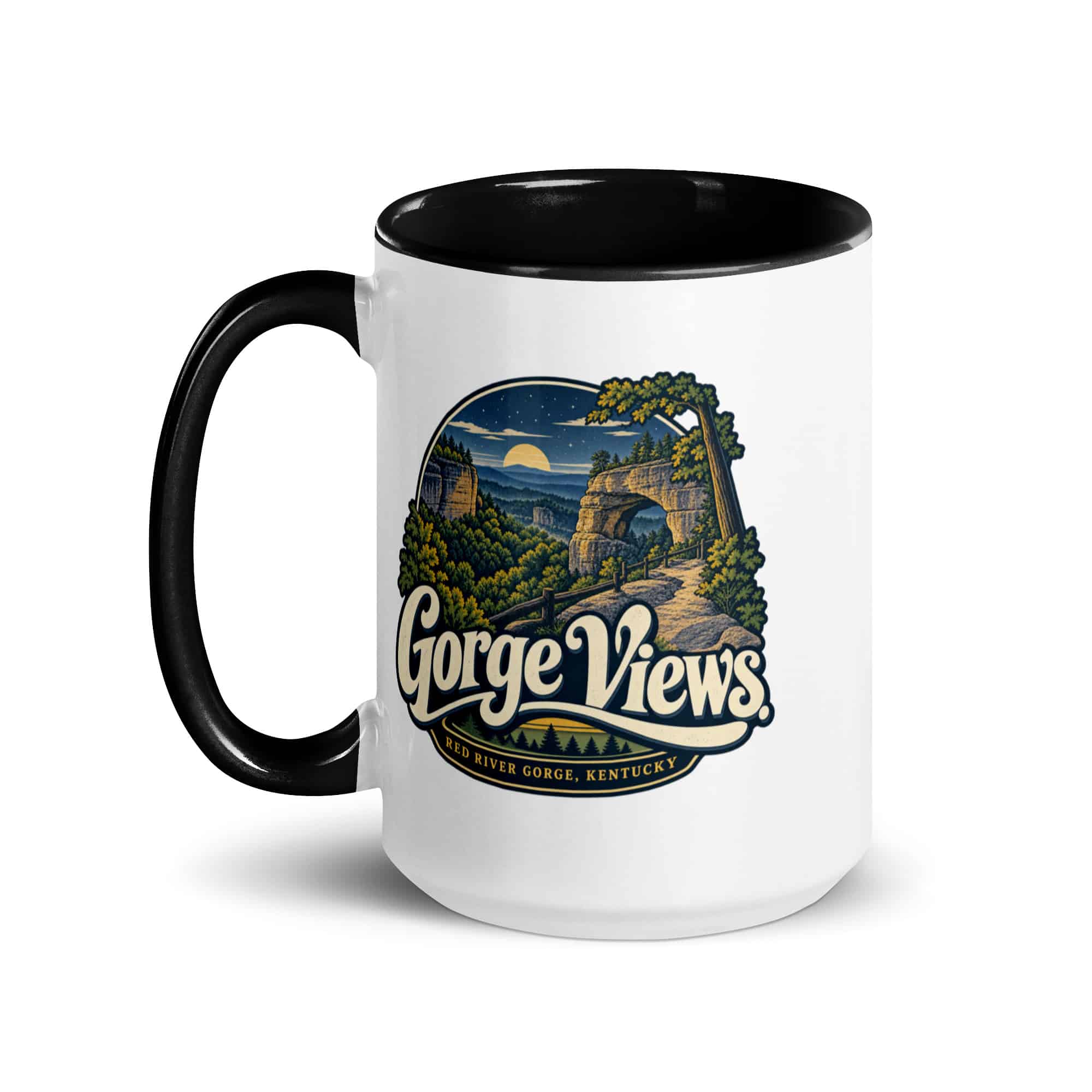 Red River Gorge Color Inside Coffee Mug: Gorge Views, Woodland Scenic Lettering