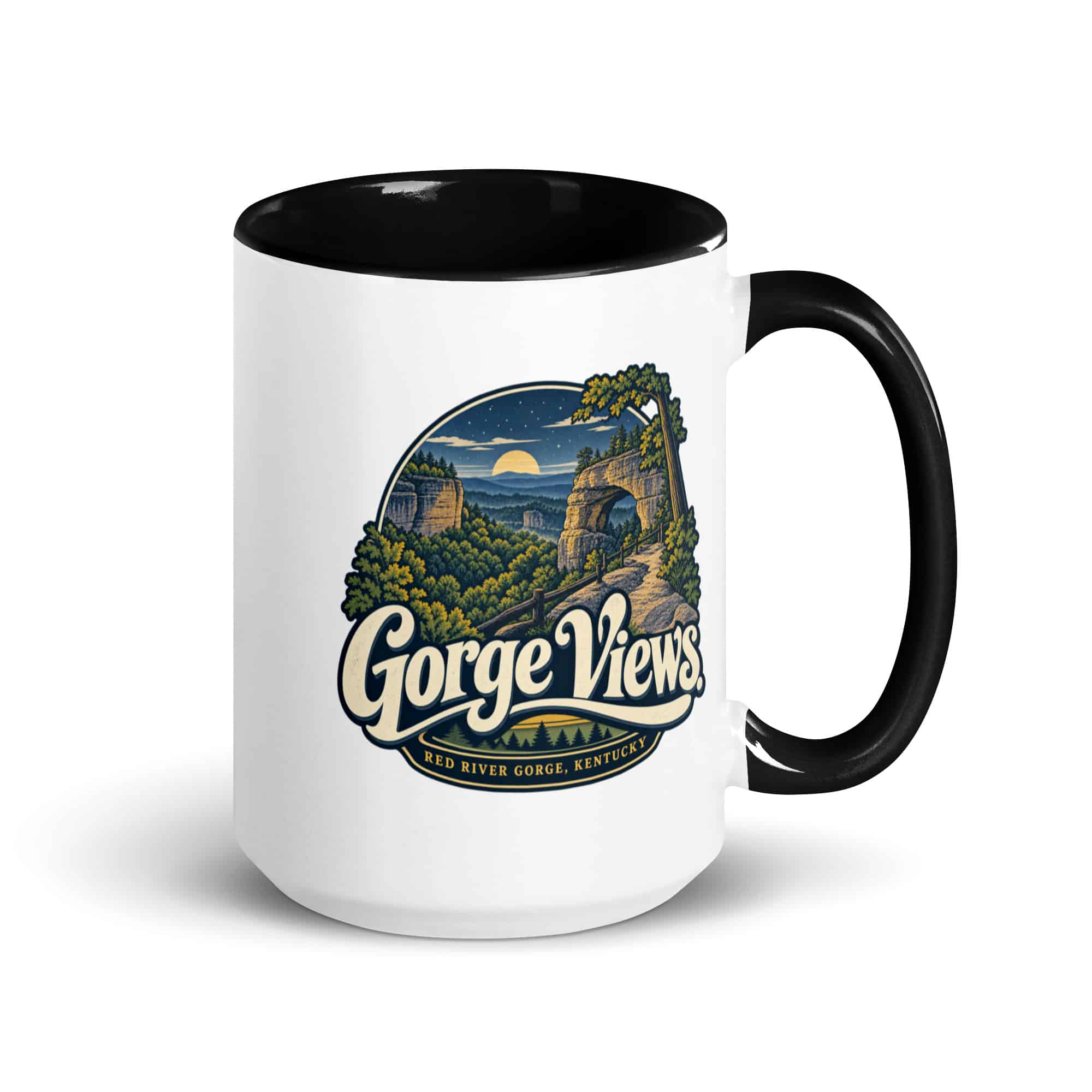 Red River Gorge Color Inside Coffee Mug: Gorge Views, Woodland Scenic Lettering