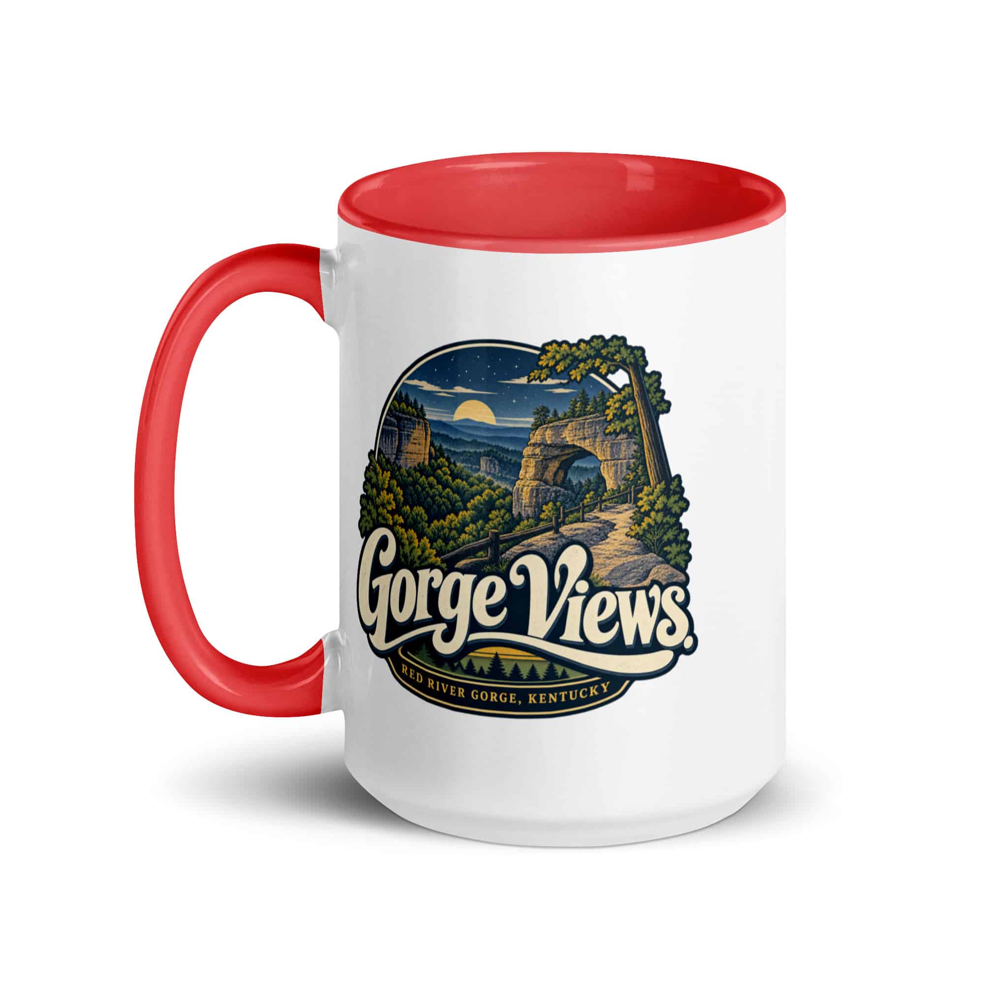 Red River Gorge Color Inside Coffee Mug: Gorge Views, Woodland Scenic Lettering