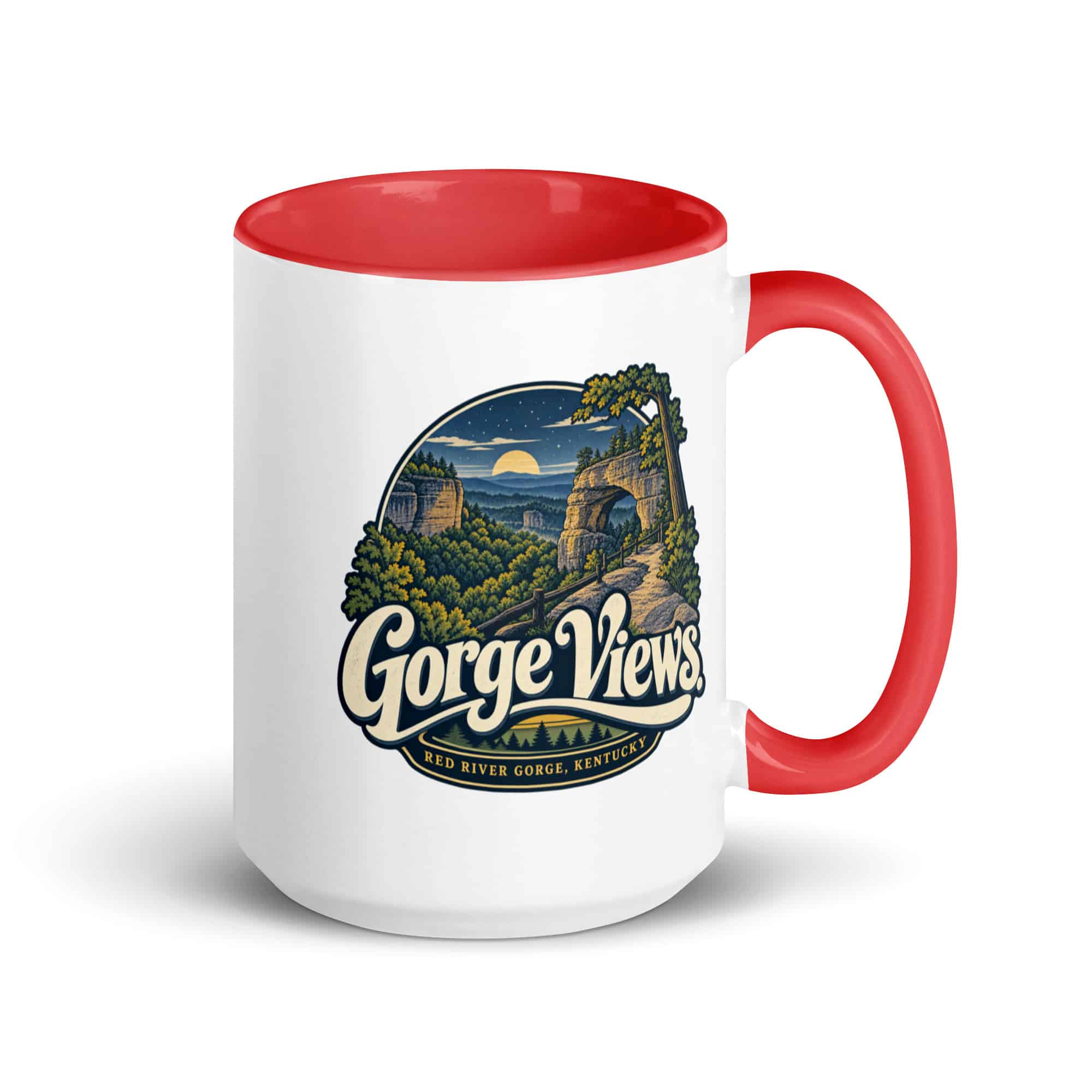 Red River Gorge Color Inside Coffee Mug: Gorge Views, Woodland Scenic Lettering