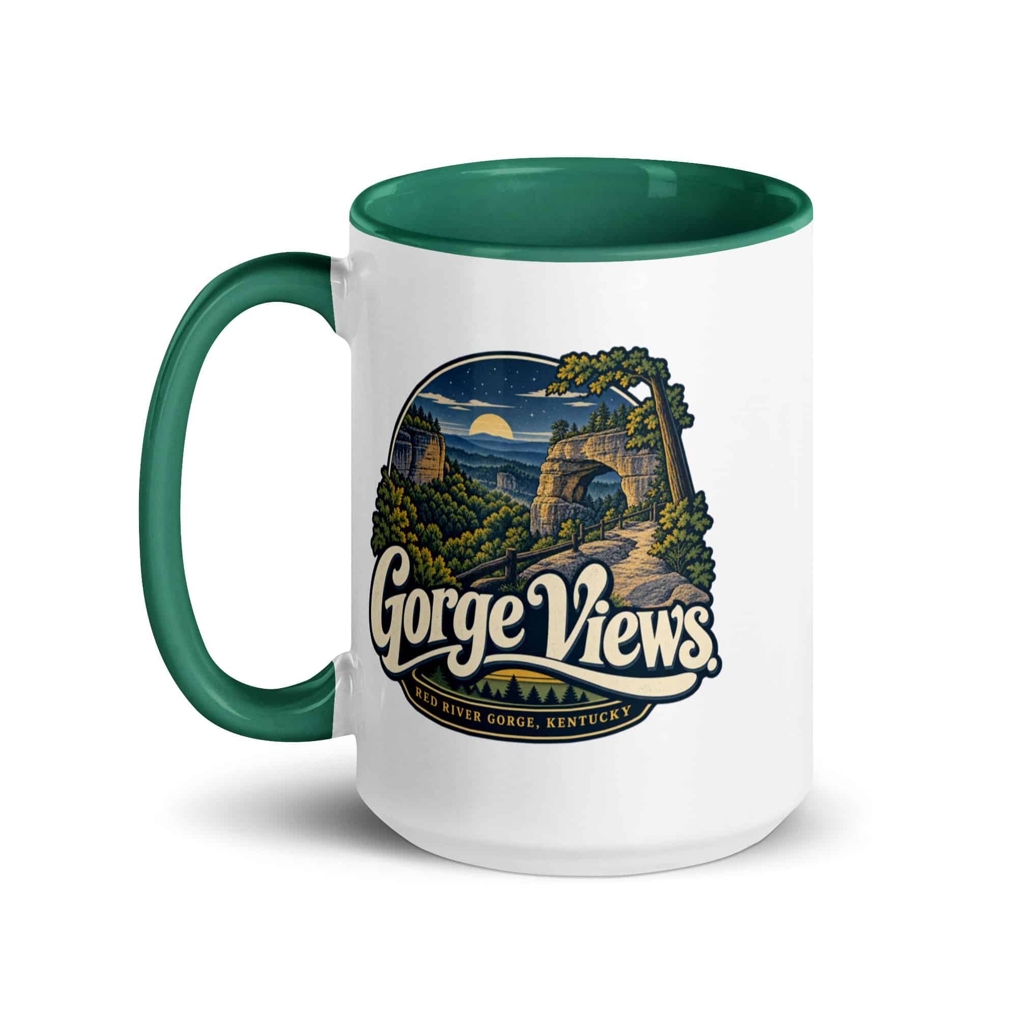 Red River Gorge Color Inside Coffee Mug: Gorge Views, Woodland Scenic Lettering