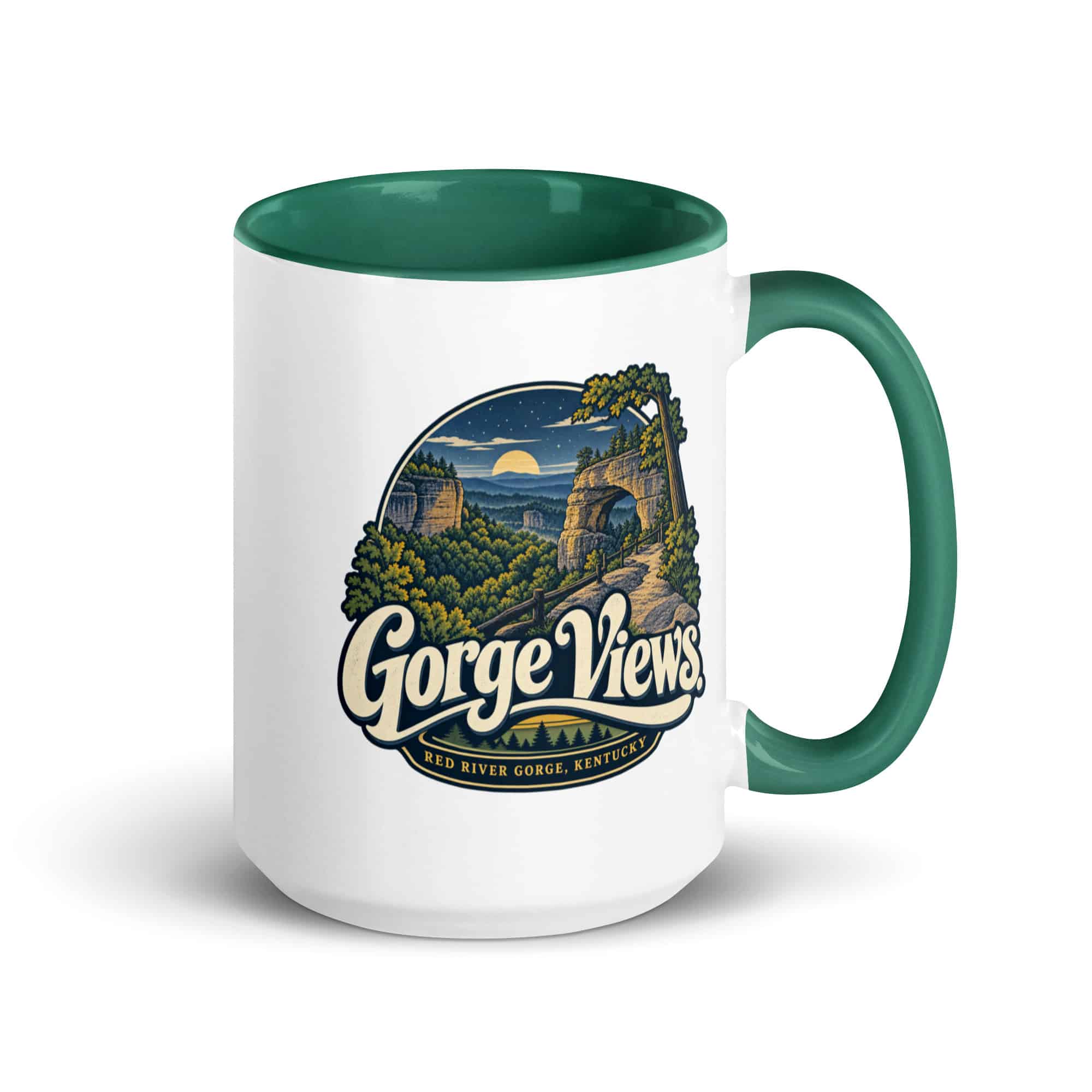 Red River Gorge Color Inside Coffee Mug: Gorge Views, Woodland Scenic Lettering