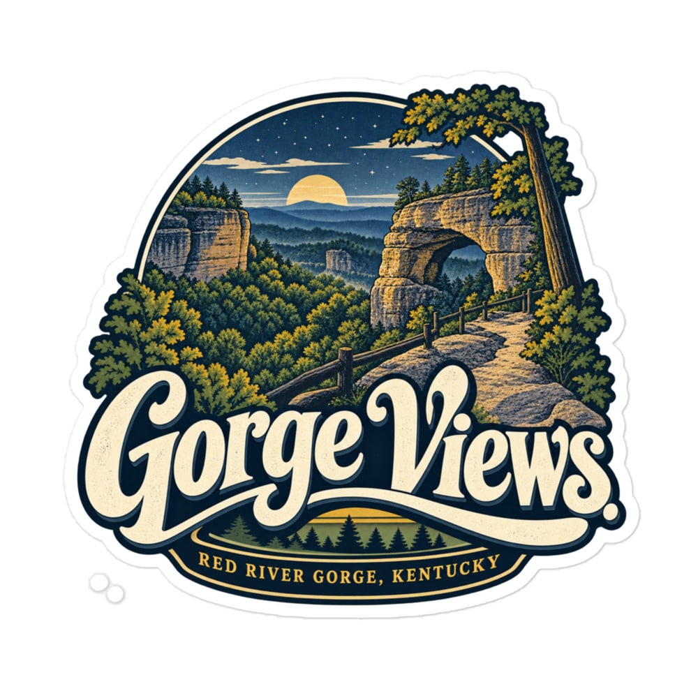 Red River Gorge Vinyl Sticker: Gorge Views, Woodland Scenic Lettering