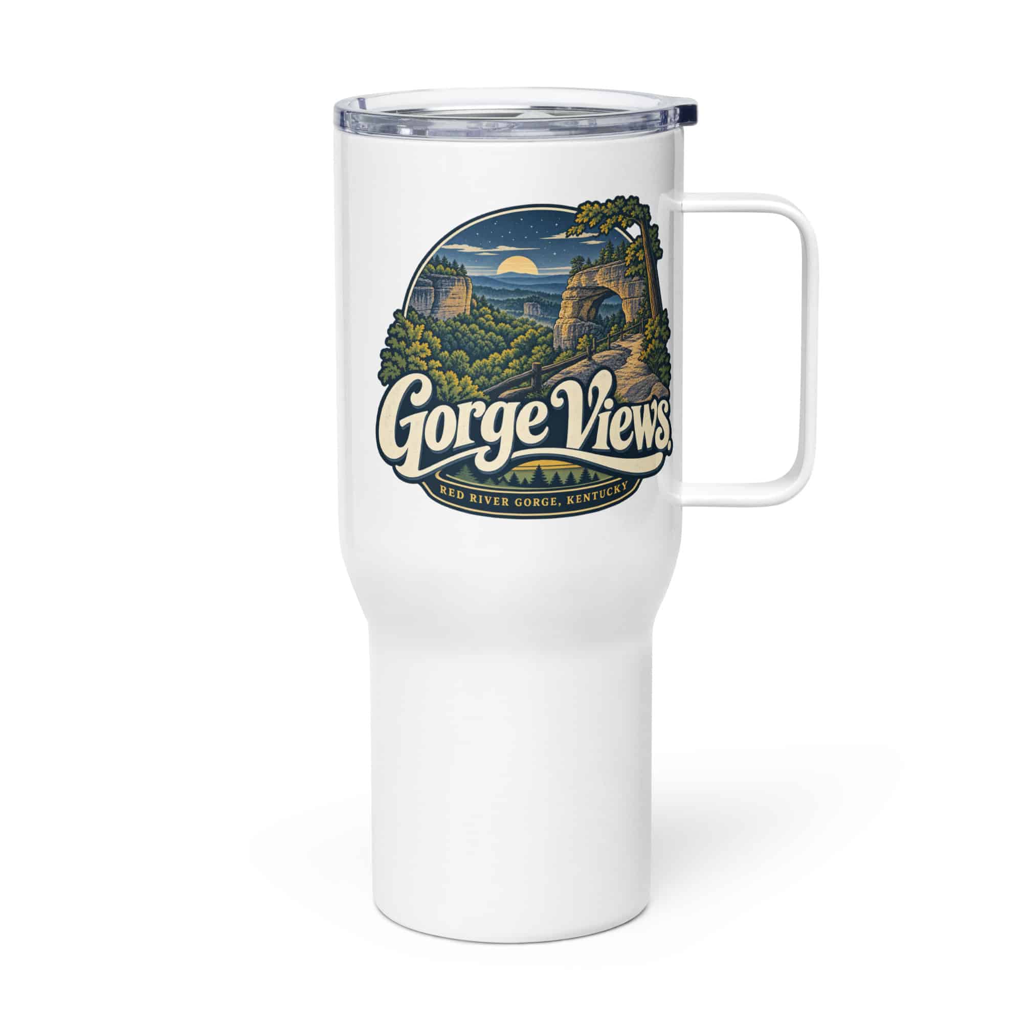 Red River Gorge Travel Mug: Gorge Views, Woodland Scenic Lettering