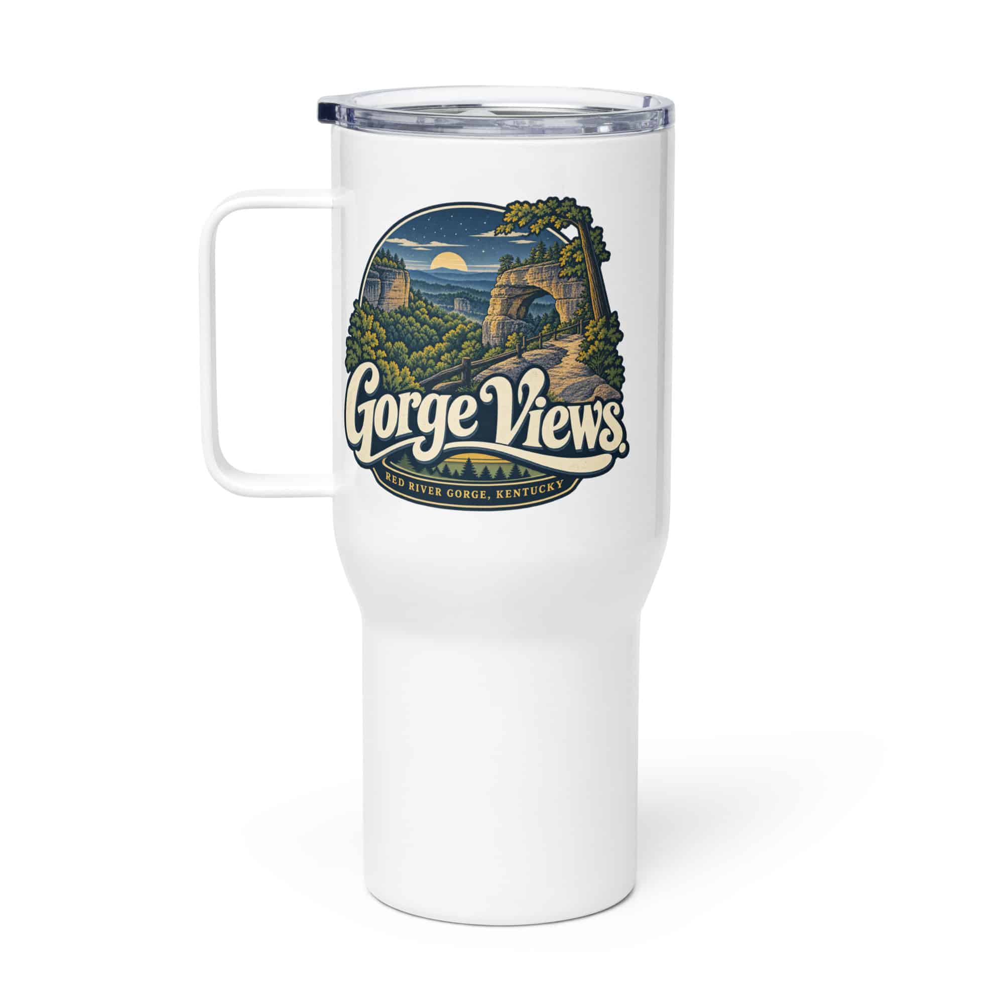 Red River Gorge Travel Mug: Gorge Views, Woodland Scenic Lettering