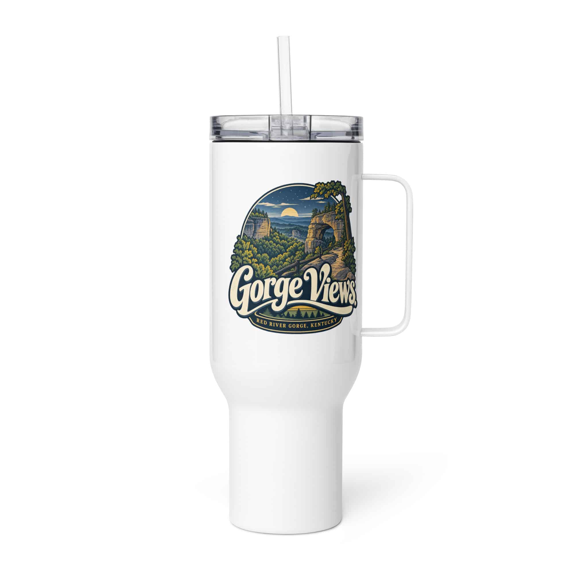 Red River Gorge Travel Mug: Gorge Views, Woodland Scenic Lettering