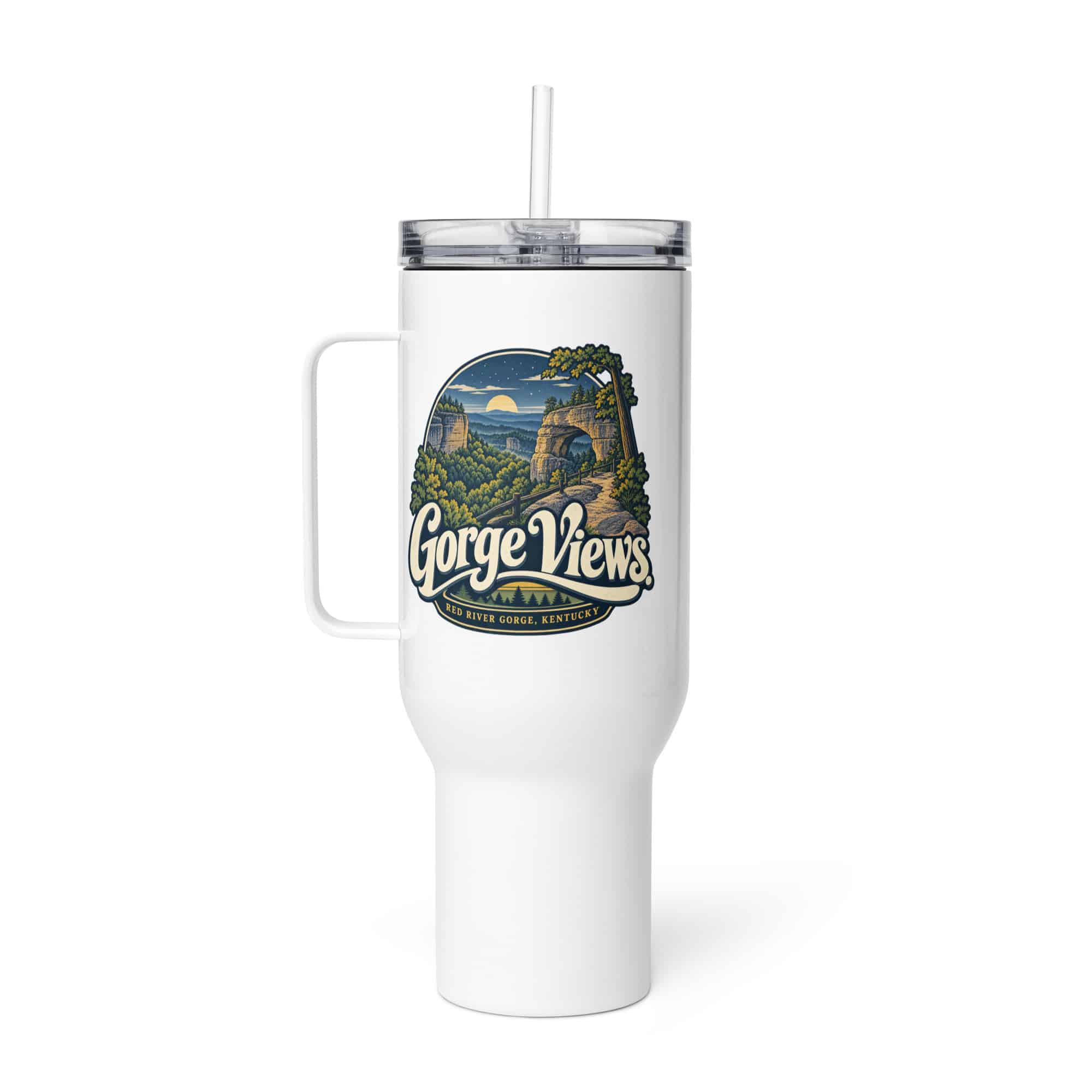 Red River Gorge Travel Mug: Gorge Views, Woodland Scenic Lettering