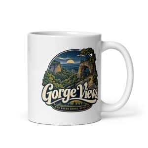 Red River Gorge White Ceramic Coffee Mug: Gorge Views, Woodland Scenic Lettering - 11 oz - Main