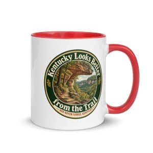 Red River Gorge Color Inside Coffee Mug: Kentucky Looks Better from the Trail, Vintage Round Badge - 11 oz - Main