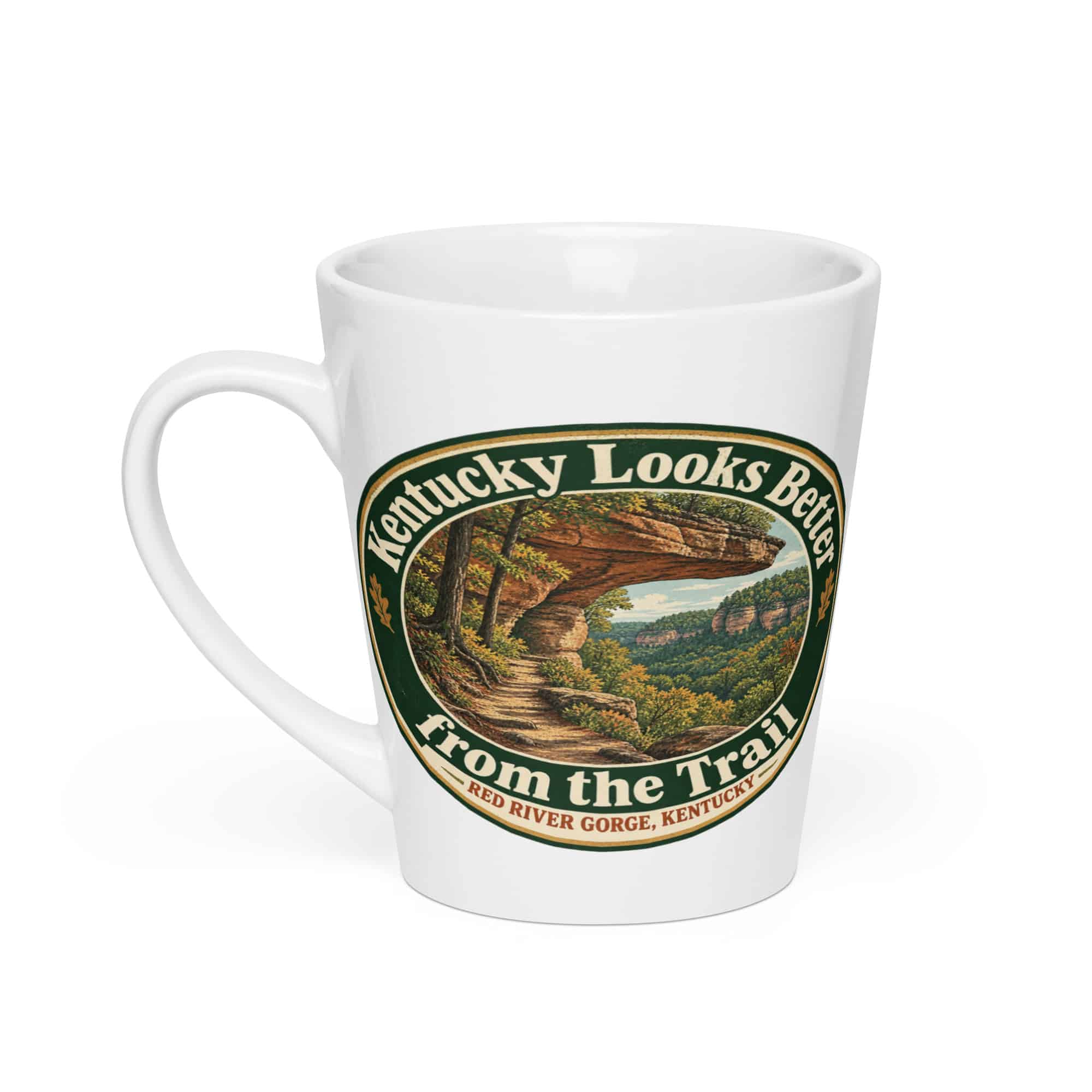 Red River Gorge Latte Mug: Kentucky Looks Better from the Trail, Vintage Round Badge