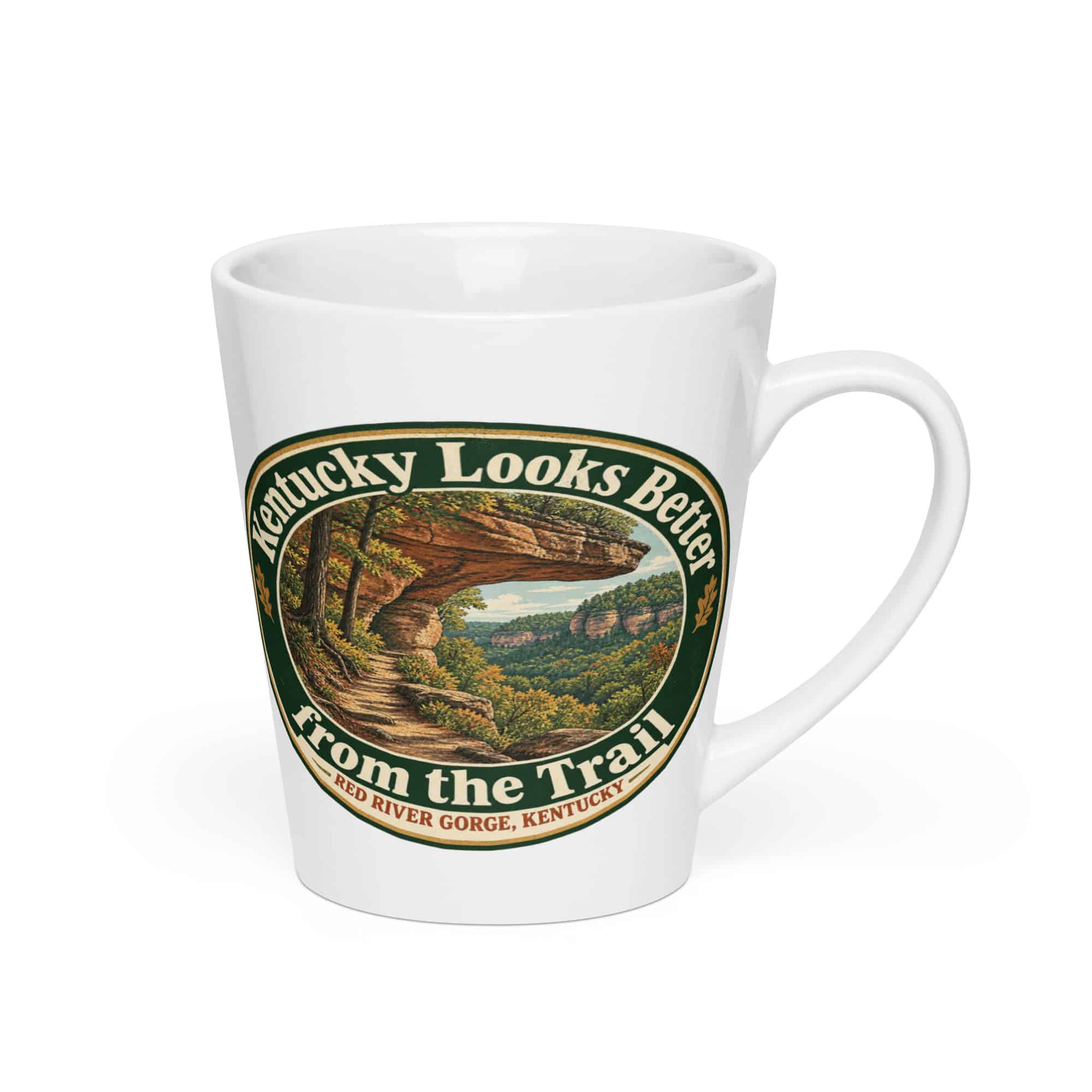 Red River Gorge Latte Mug: Kentucky Looks Better from the Trail, Vintage Round Badge