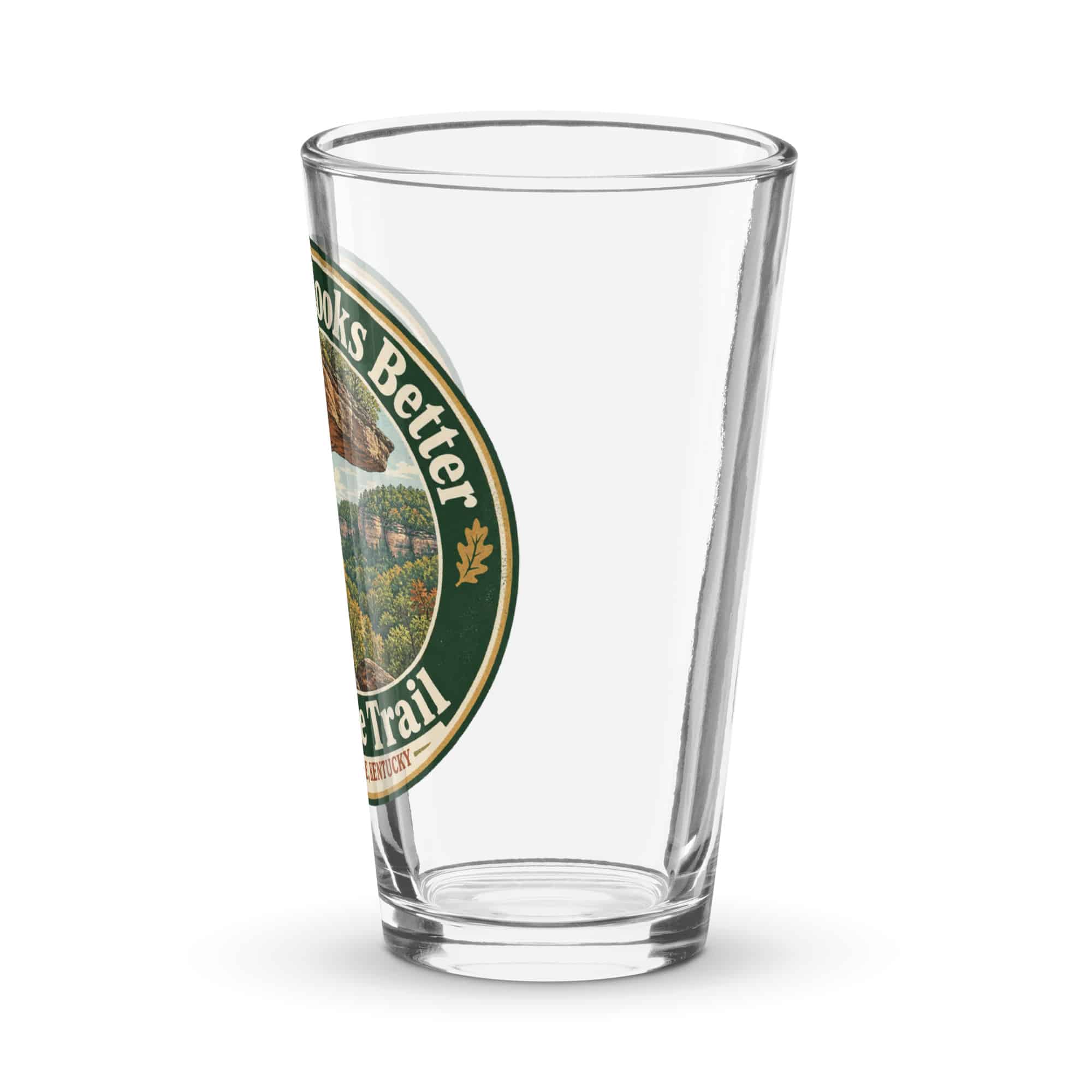 Red River Gorge Pint Glass: Kentucky Looks Better from the Trail, Vintage Round Badge