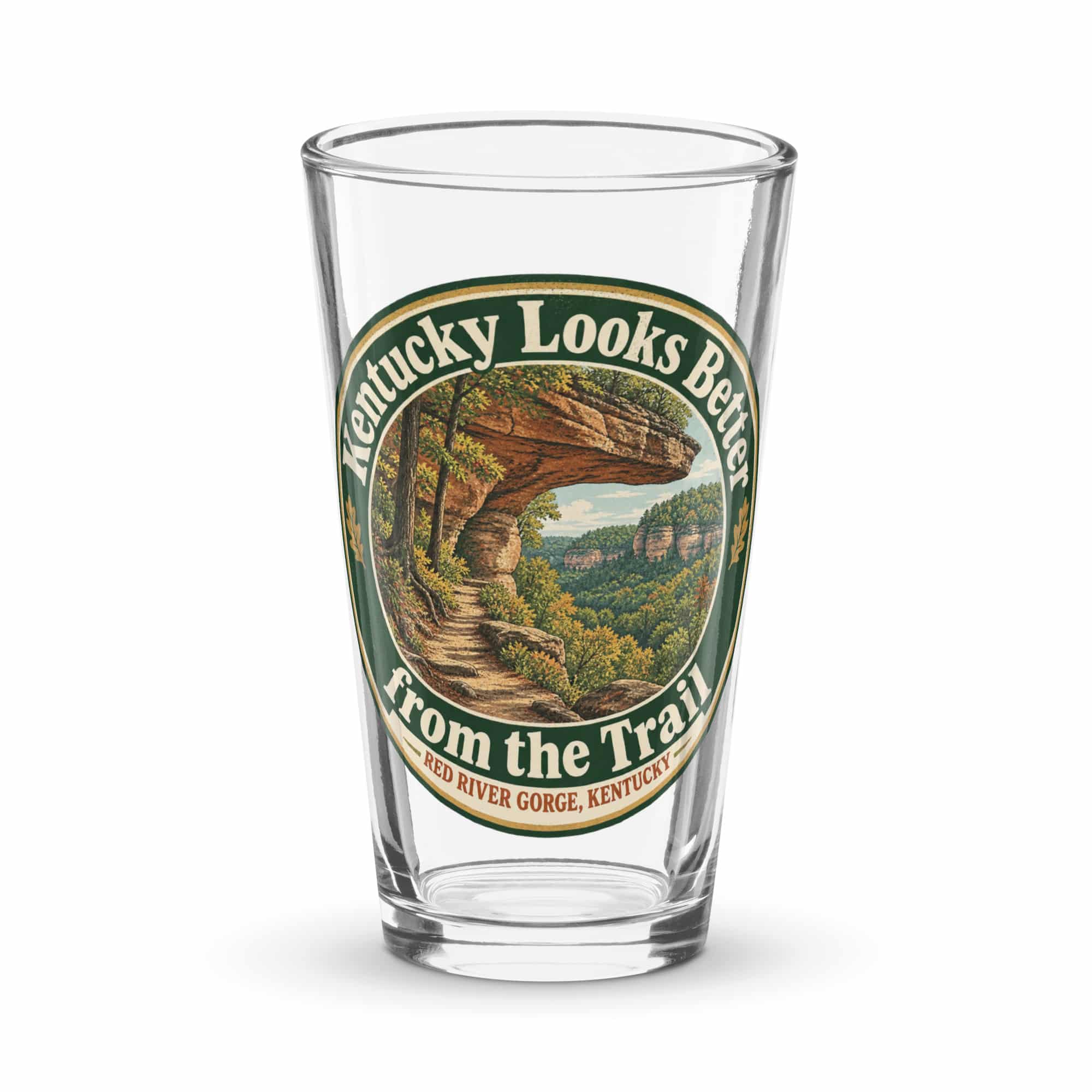 Red River Gorge Pint Glass: Kentucky Looks Better from the Trail, Vintage Round Badge