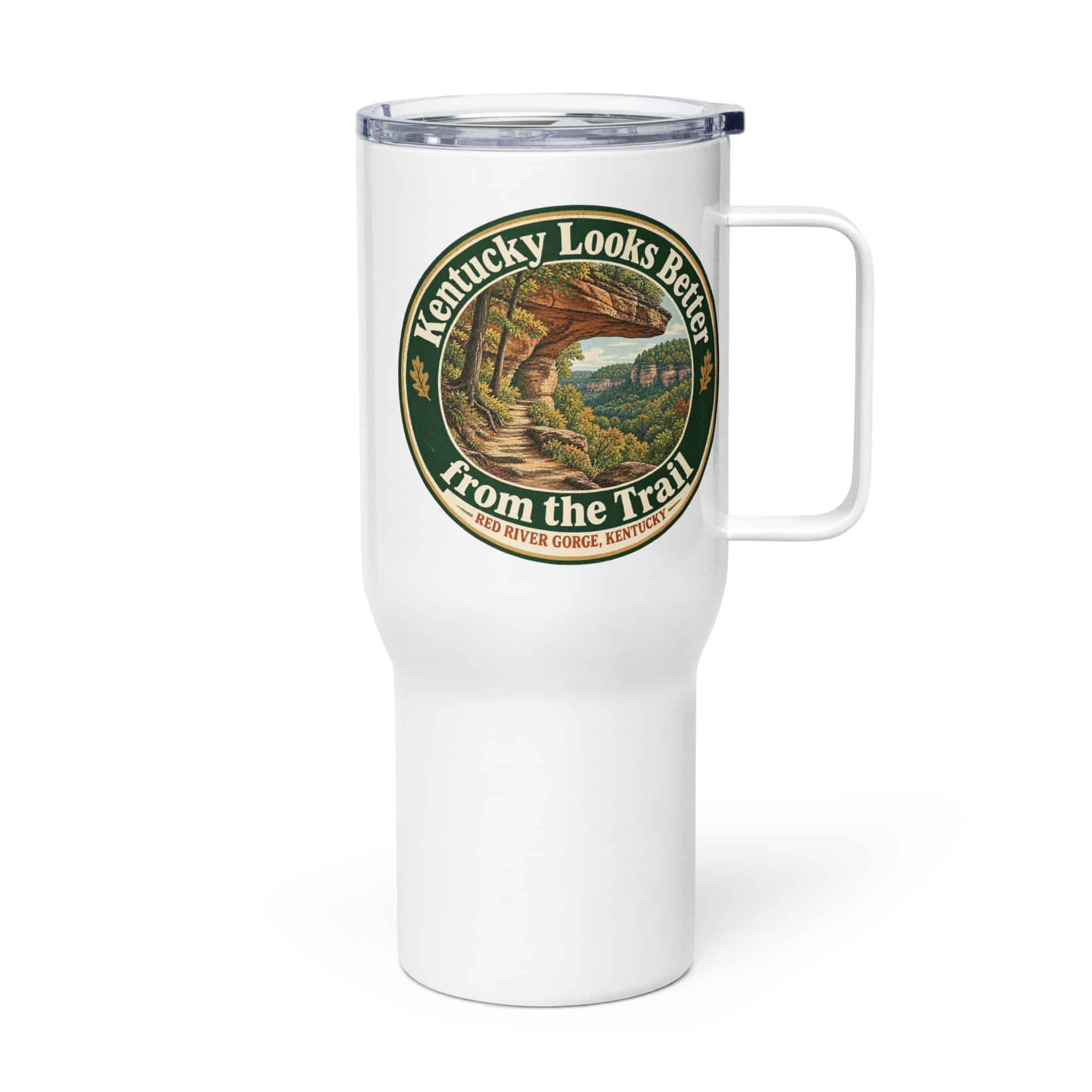Red River Gorge Travel Mug: Kentucky Looks Better from the Trail, Vintage Round Badge