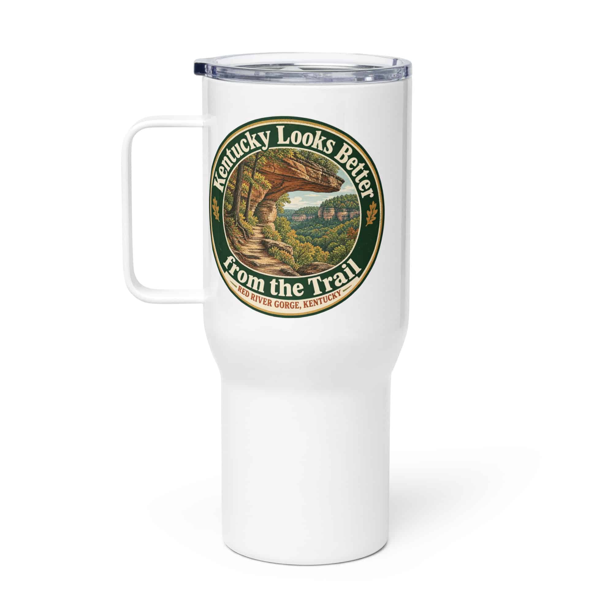 Red River Gorge Travel Mug: Kentucky Looks Better from the Trail, Vintage Round Badge