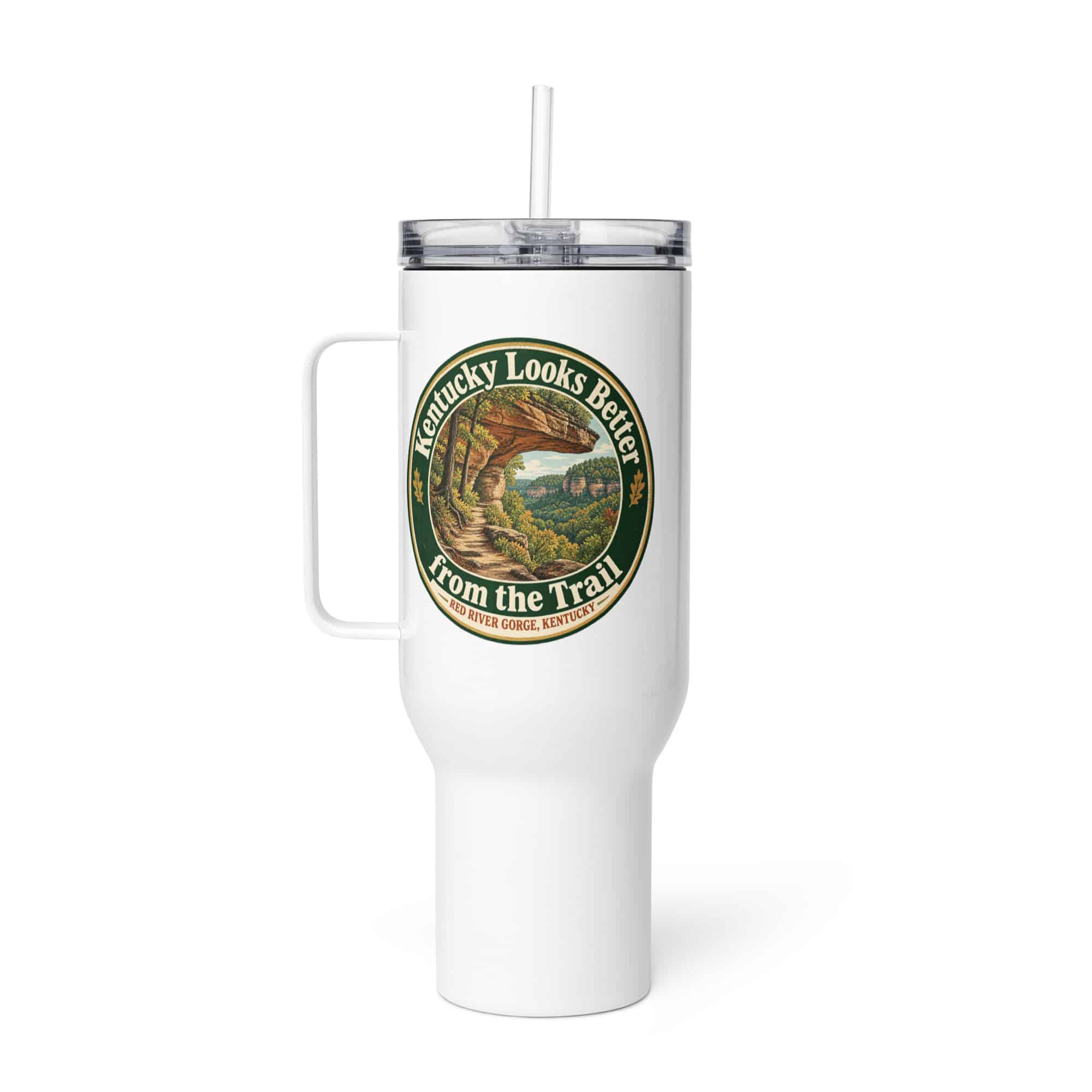 Red River Gorge Travel Mug: Kentucky Looks Better from the Trail, Vintage Round Badge