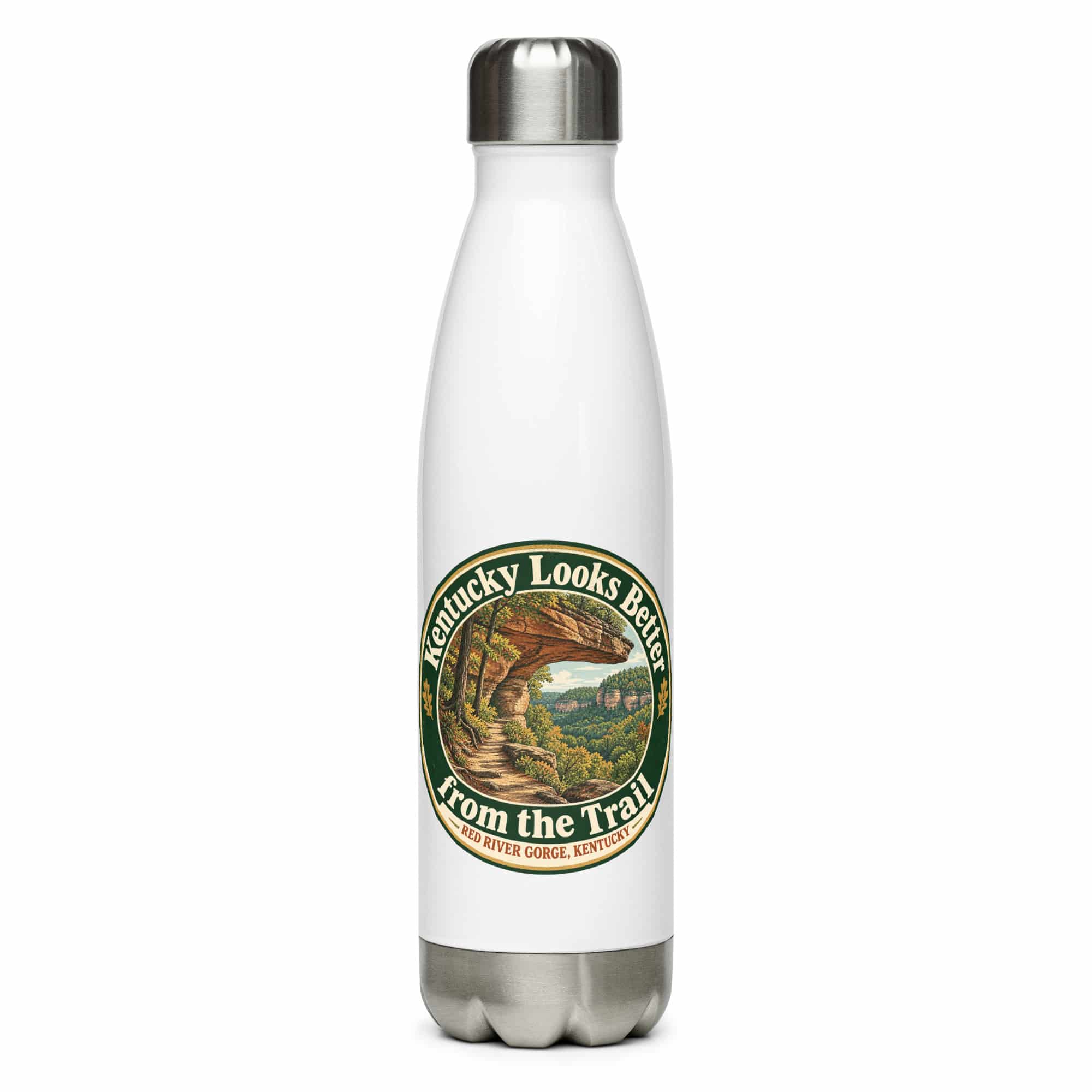 Red River Gorge Stainless Steel Water Bottle: Kentucky Looks Better from the Trail, Vintage Round Badge