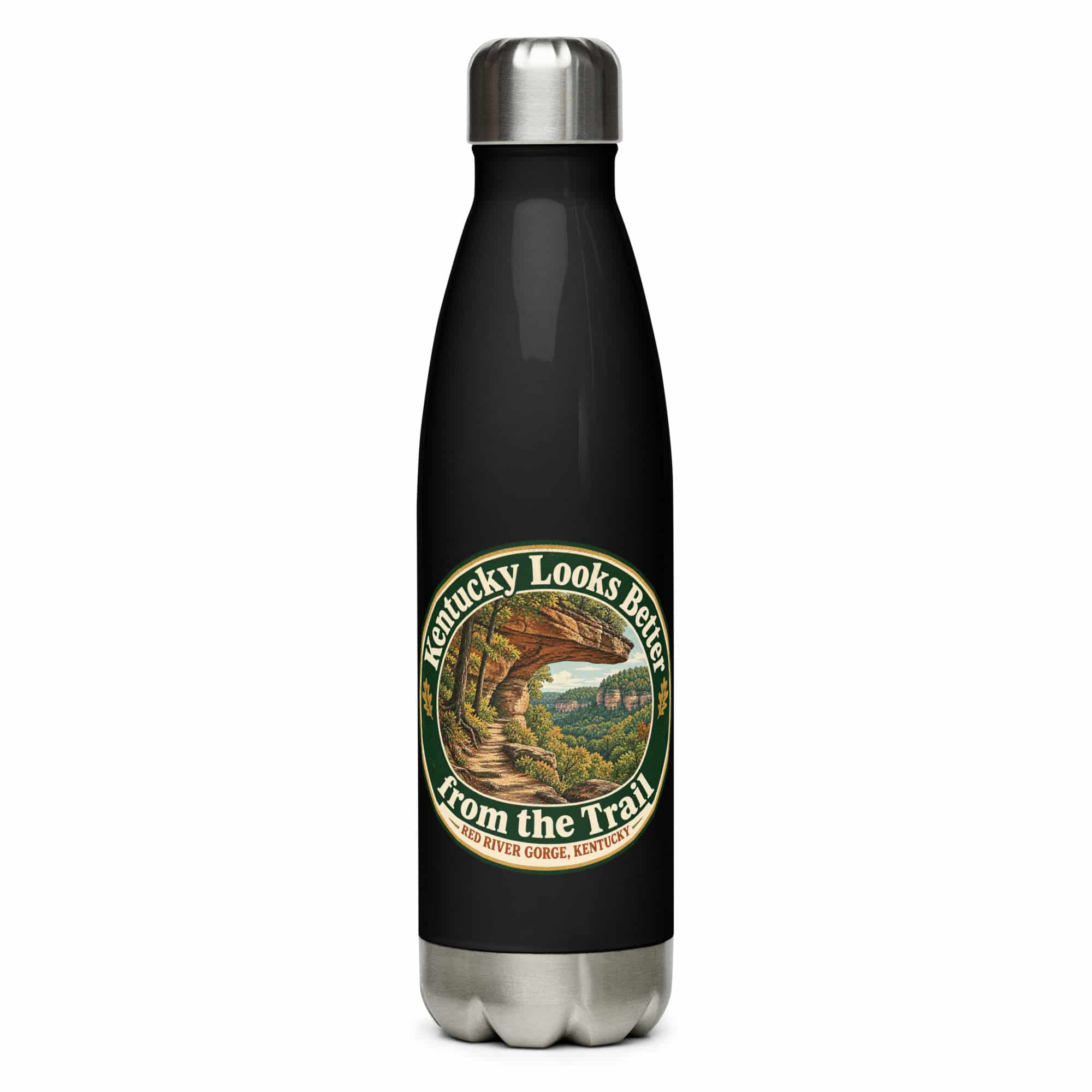 Red River Gorge Stainless Steel Water Bottle: Kentucky Looks Better from the Trail, Vintage Round Badge