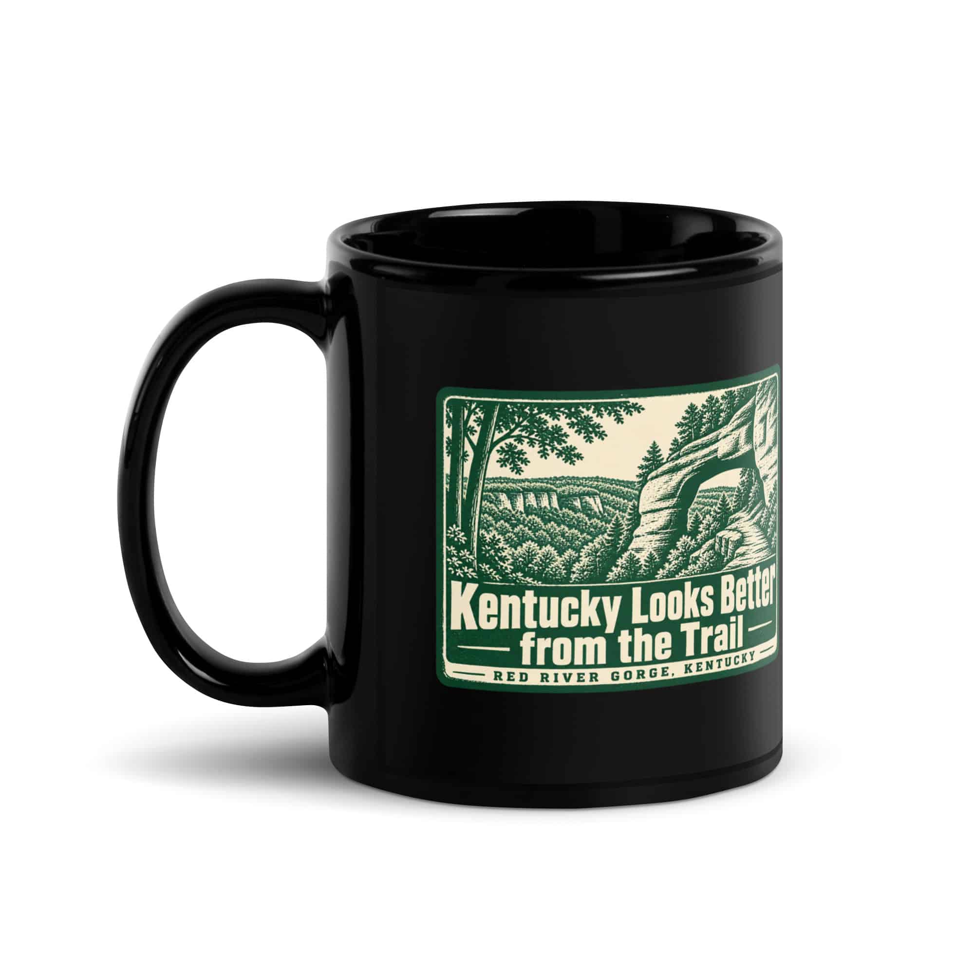 Red River Gorge Black Coffee Mug: Kentucky Looks Better from the Trail, Forest Ink Stamp