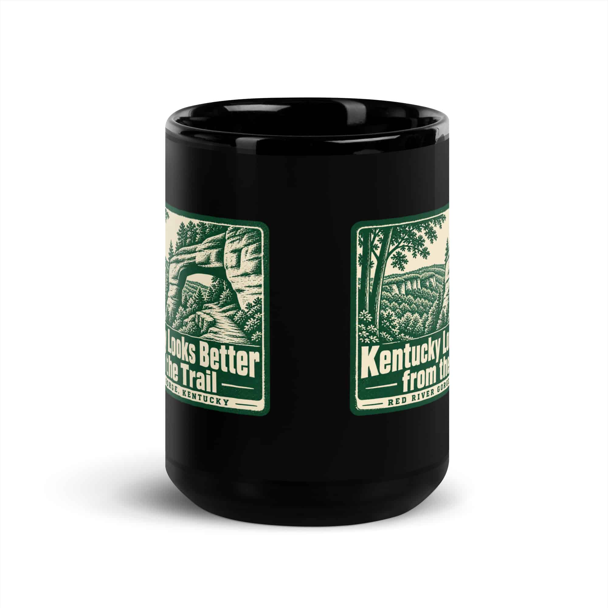 Red River Gorge Black Coffee Mug: Kentucky Looks Better from the Trail, Forest Ink Stamp