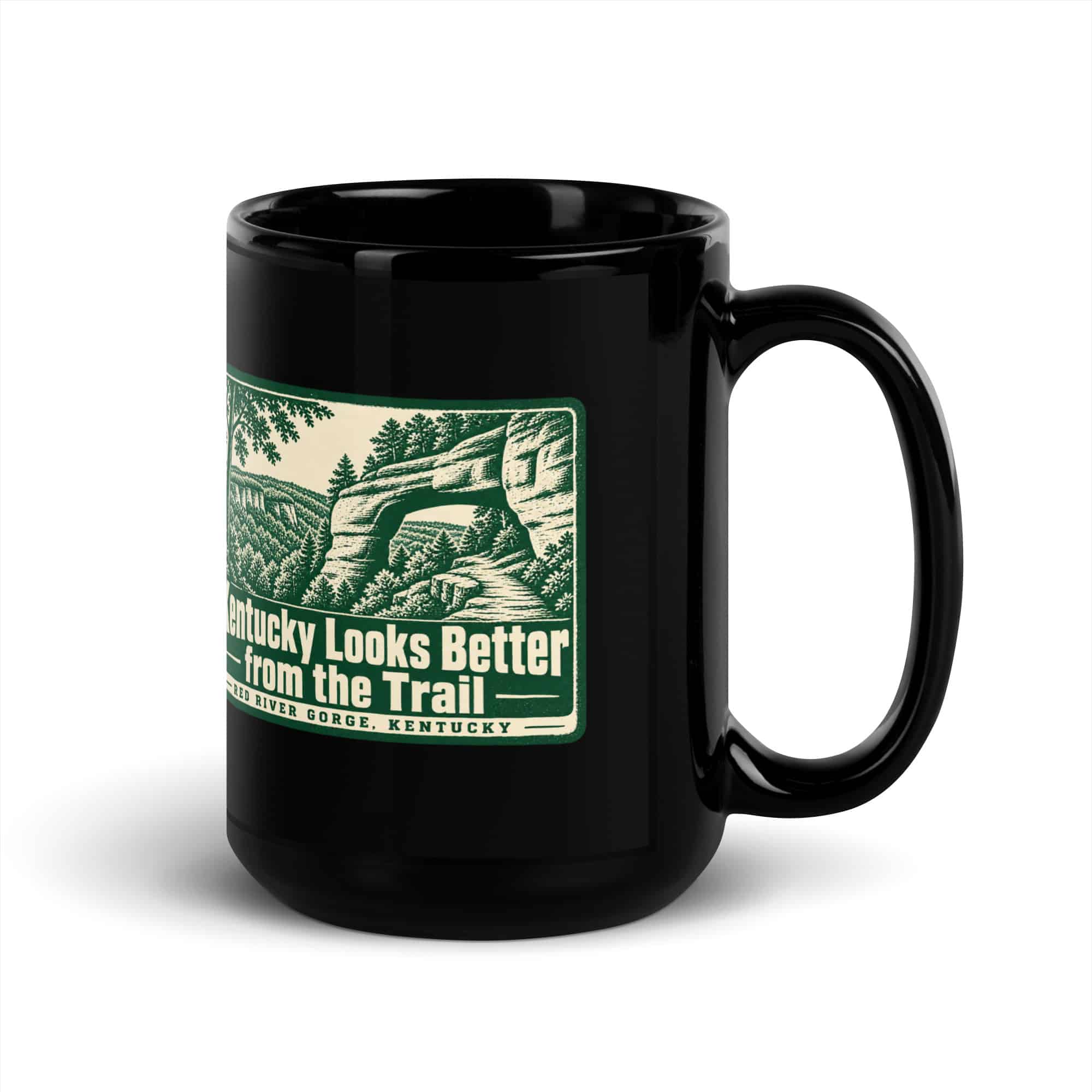 Red River Gorge Black Coffee Mug: Kentucky Looks Better from the Trail, Forest Ink Stamp