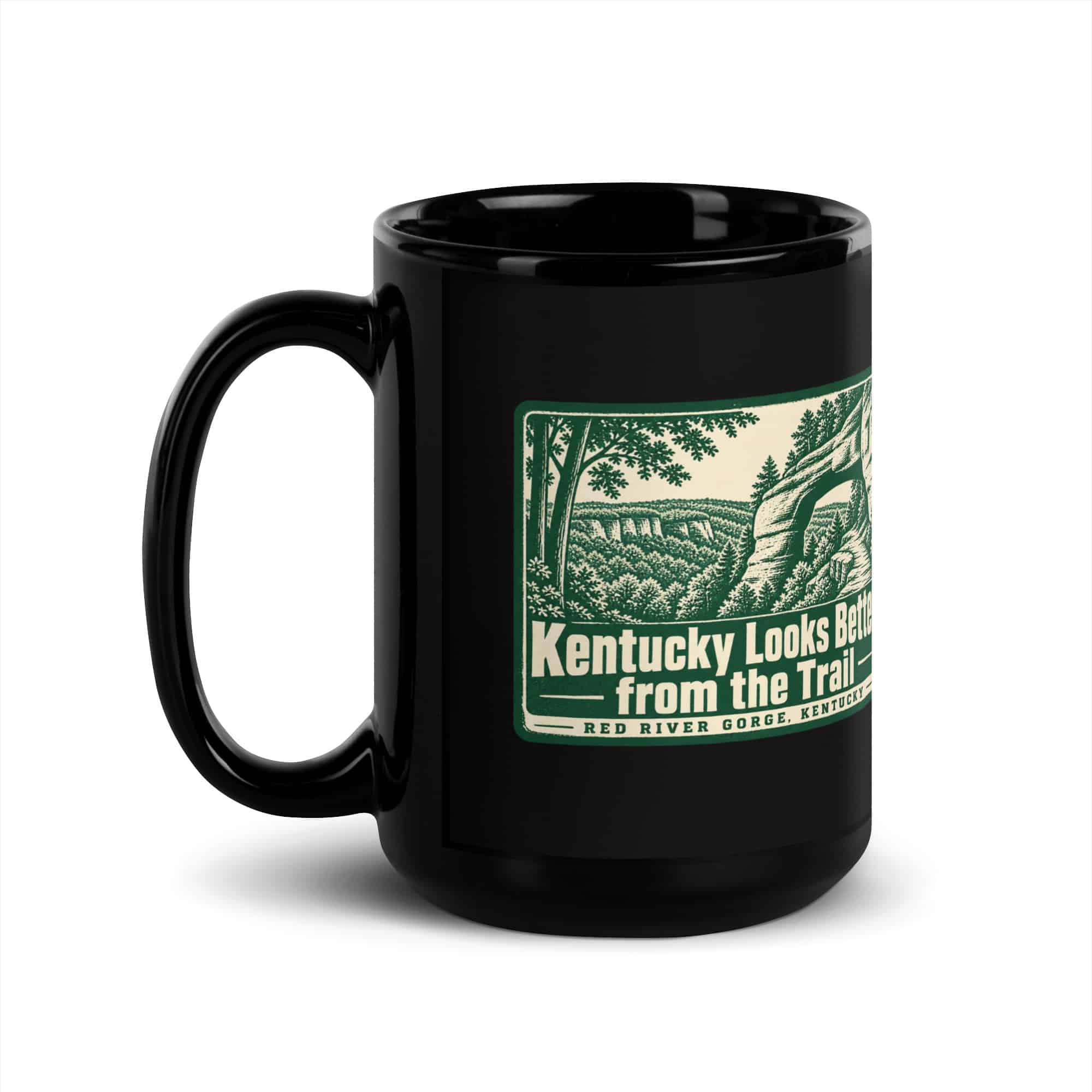 Red River Gorge Black Coffee Mug: Kentucky Looks Better from the Trail, Forest Ink Stamp