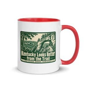 Red River Gorge Color Inside Coffee Mug: Kentucky Looks Better from the Trail, Forest Ink Stamp - 11 oz - Main