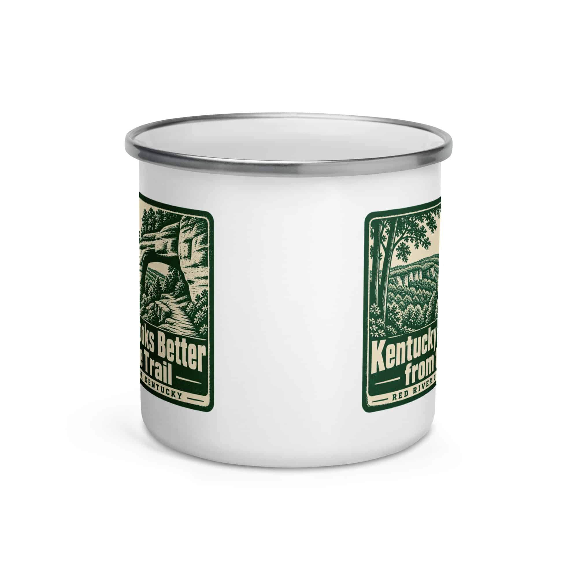 Red River Gorge Enamel Camp Mug: Kentucky Looks Better from the Trail, Forest Ink Stamp