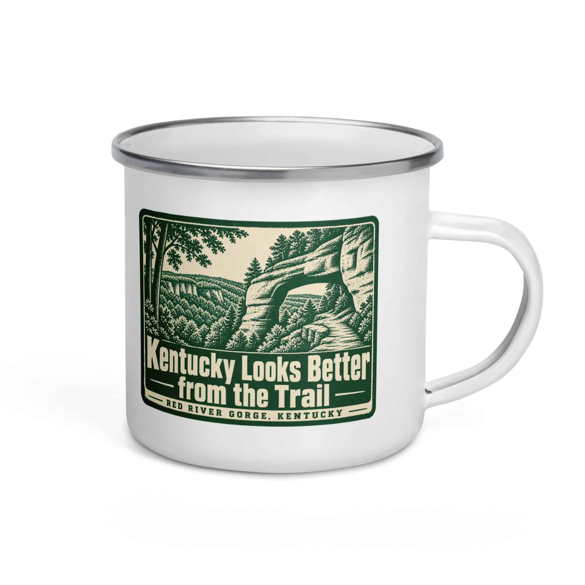 Red River Gorge Enamel Camp Mug: Kentucky Looks Better from the Trail, Forest Ink Stamp