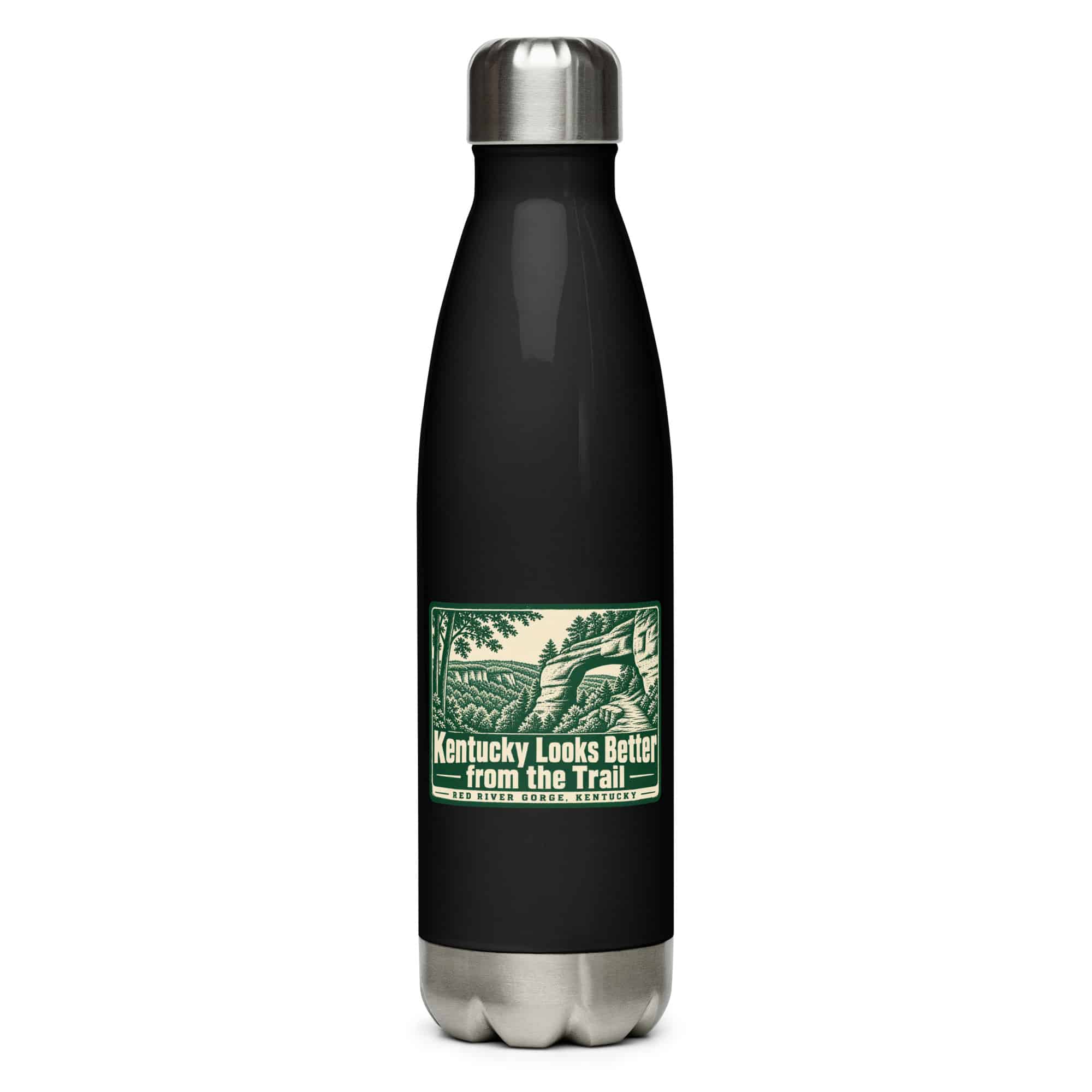 Red River Gorge Stainless Steel Water Bottle: Kentucky Looks Better from the Trail, Forest Ink Stamp