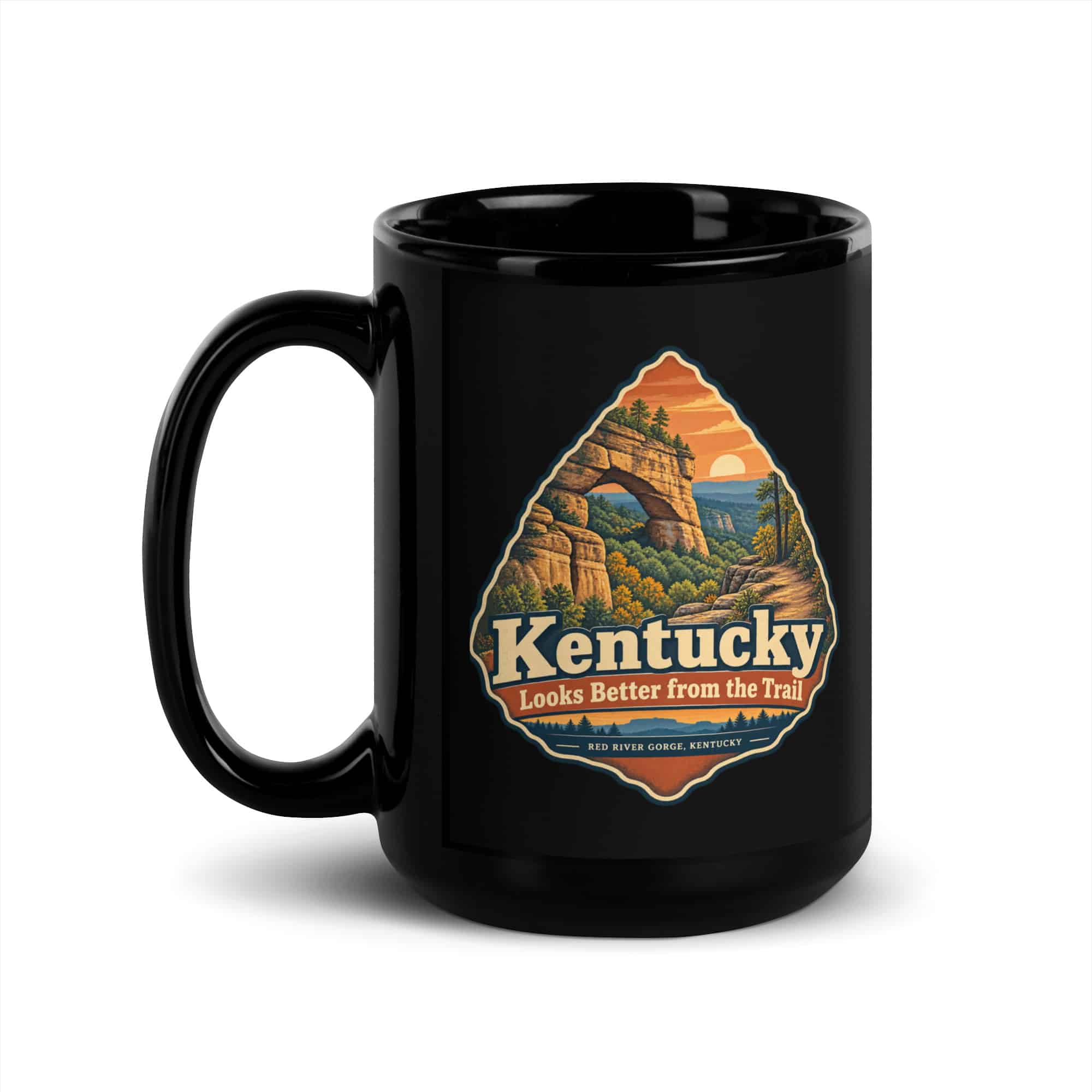 Red River Gorge Black Coffee Mug: Kentucky Looks Better from the Trail, Scenic Shield Badge