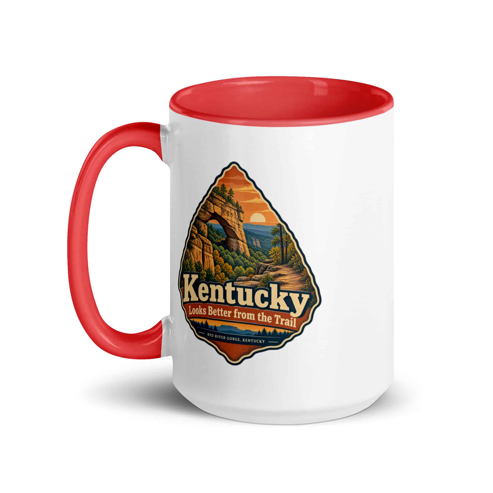 Red River Gorge Color Inside Coffee Mug: Kentucky Looks Better from the Trail, Scenic Shield Badge