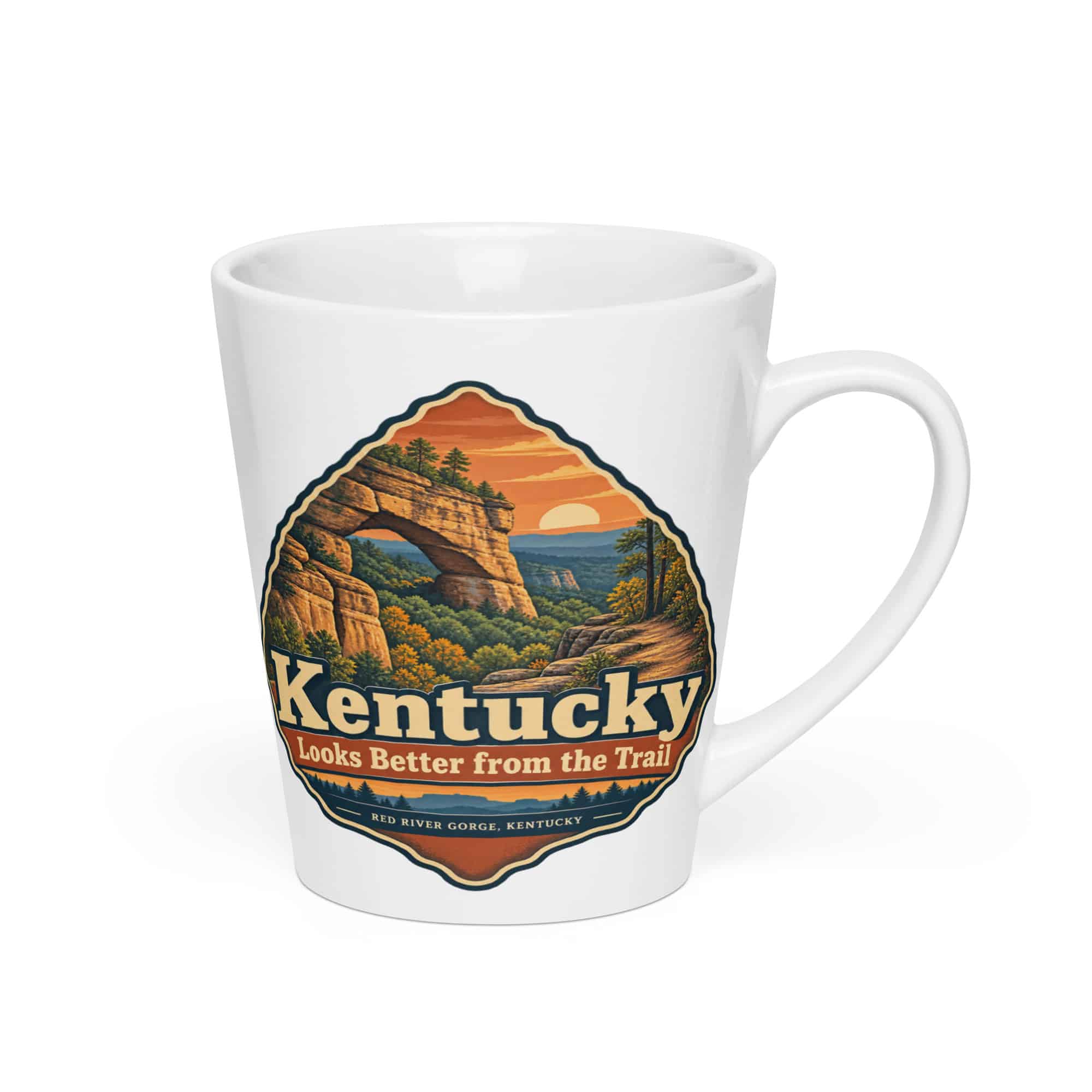 Red River Gorge Latte Mug: Kentucky Looks Better from the Trail, Scenic Shield Badge