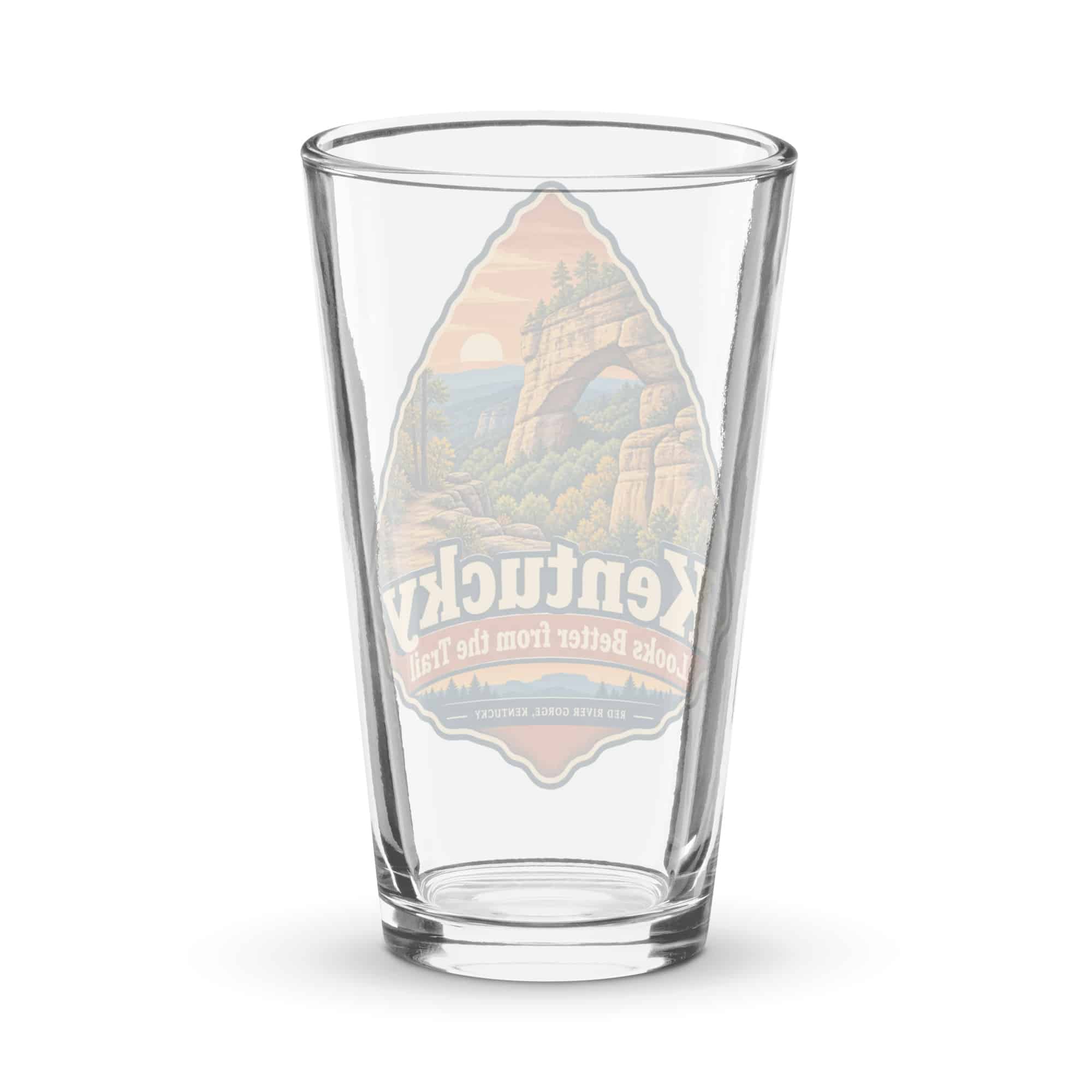 Red River Gorge Pint Glass: Kentucky Looks Better from the Trail, Scenic Shield Badge